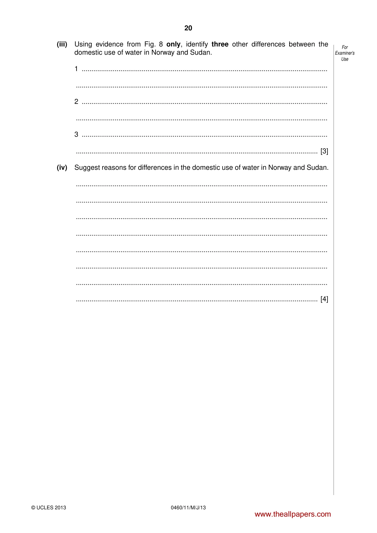 Cambridge IGCSE Geography 0460 2013 May/June Paper 1 · Variant 1 question paper, page 20 of 28