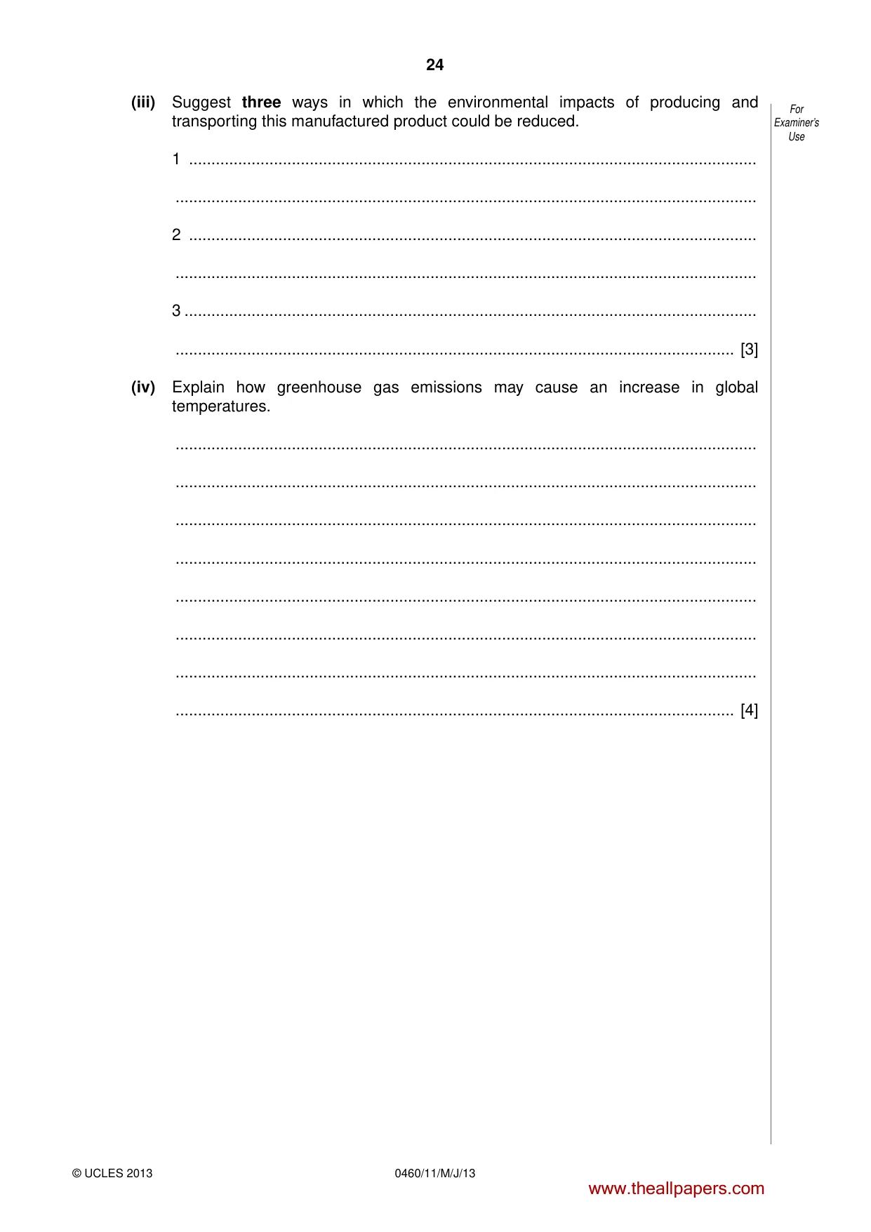 Cambridge IGCSE Geography 0460 2013 May/June Paper 1 · Variant 1 question paper, page 24 of 28