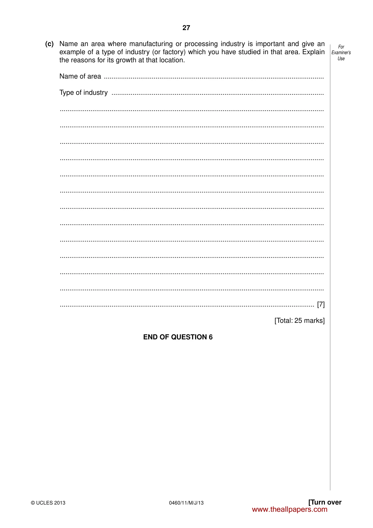 Cambridge IGCSE Geography 0460 2013 May/June Paper 1 · Variant 1 question paper, page 27 of 28