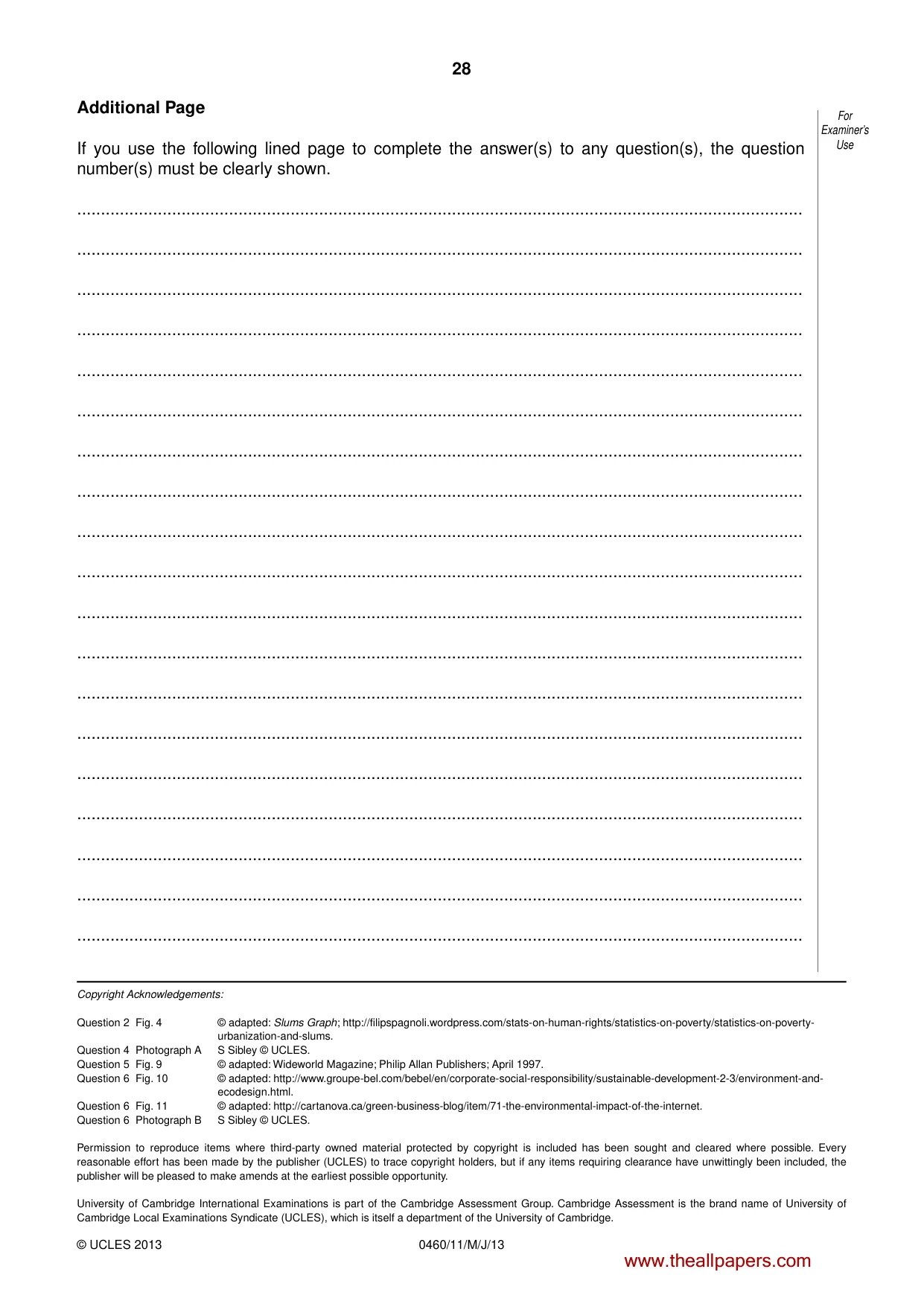 Cambridge IGCSE Geography 0460 2013 May/June Paper 1 · Variant 1 question paper, page 28 of 28