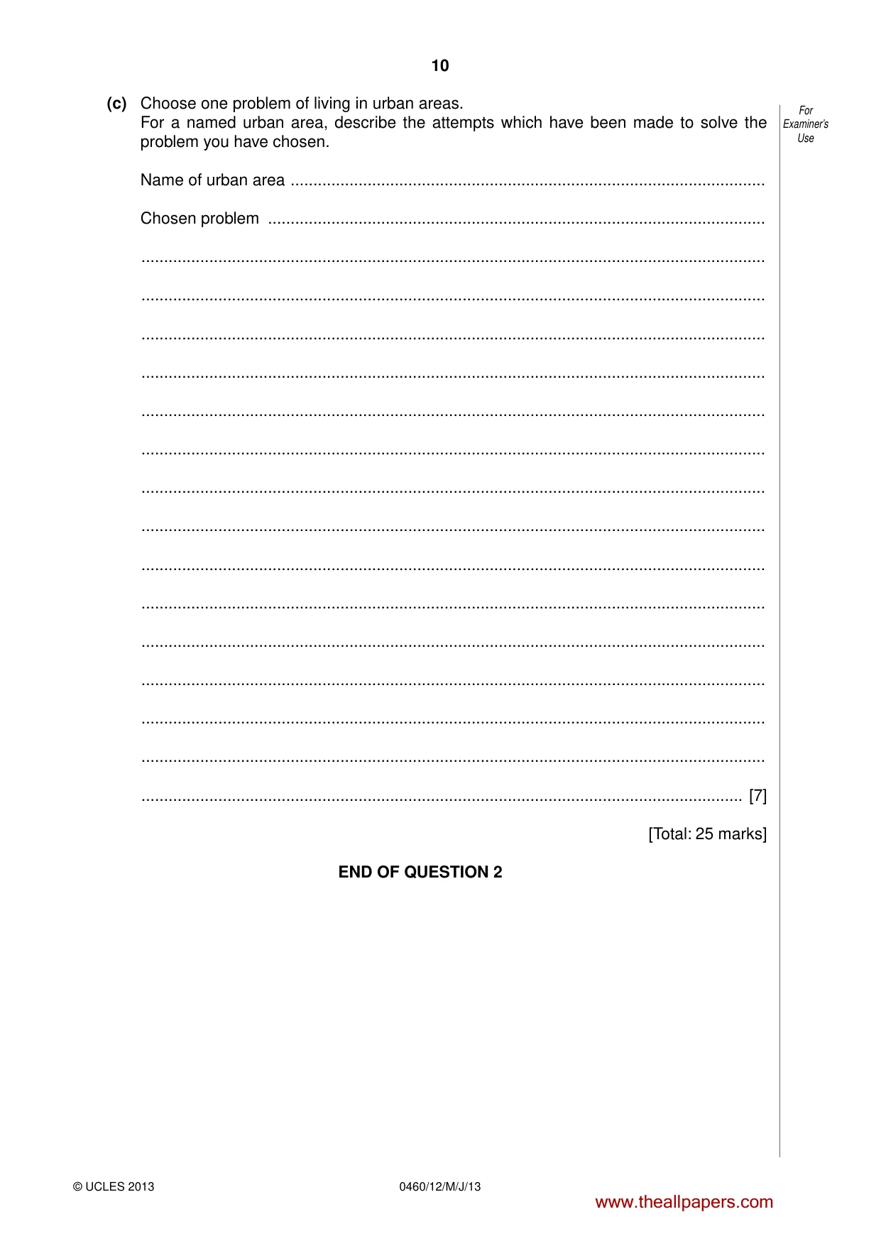Cambridge IGCSE Geography 0460 2013 May/June Paper 1 · Variant 2 question paper, page 10 of 28