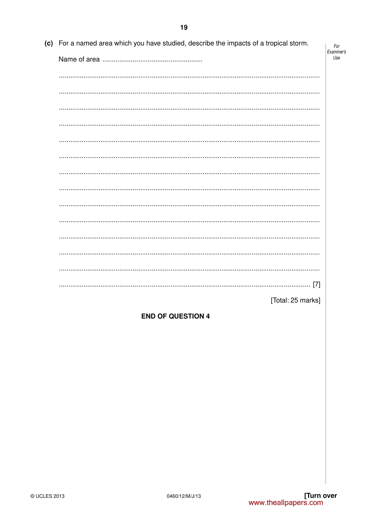 Cambridge IGCSE Geography 0460 2013 May/June Paper 1 · Variant 2 question paper, page 19 of 28