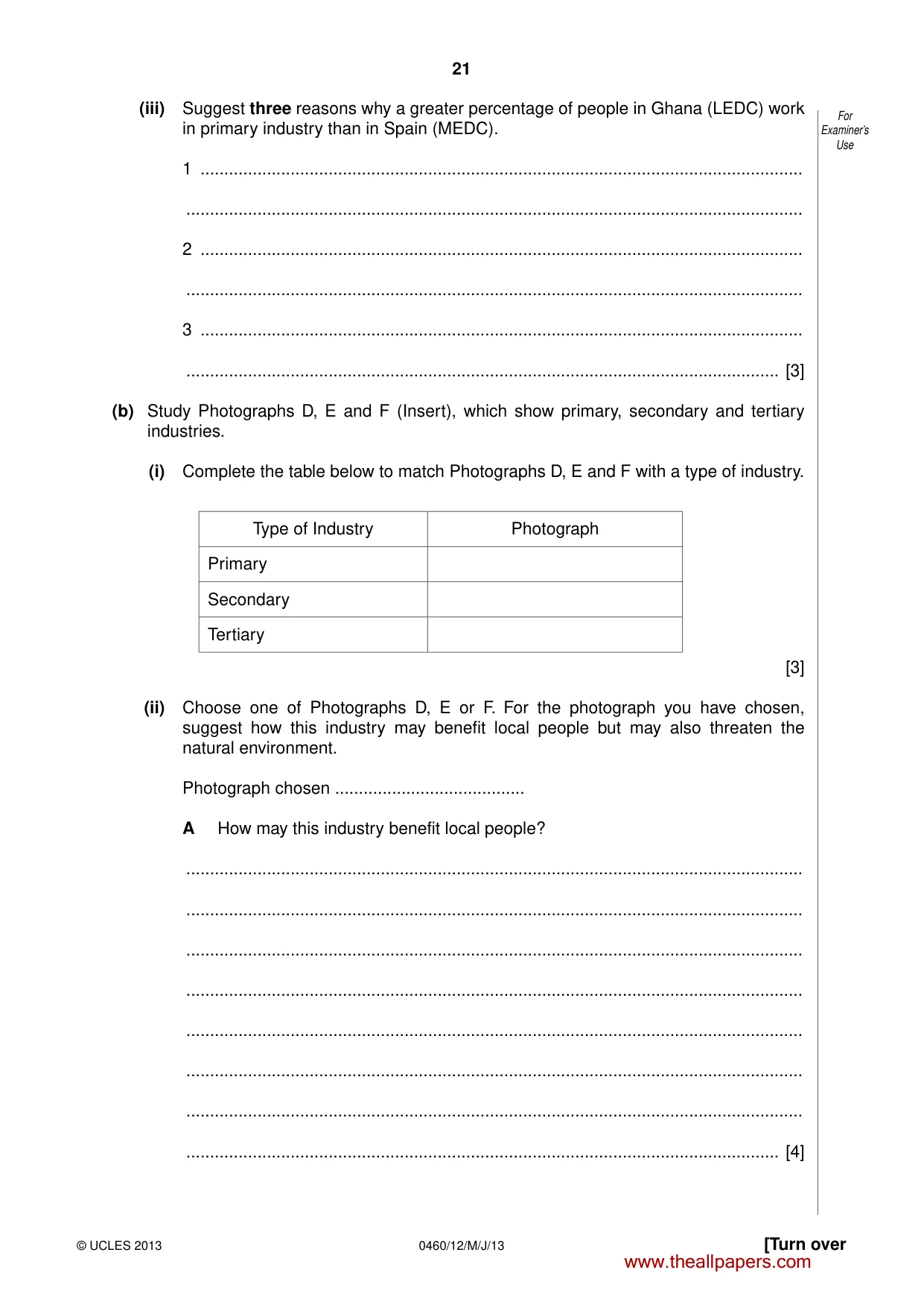 Cambridge IGCSE Geography 0460 2013 May/June Paper 1 · Variant 2 question paper, page 21 of 28
