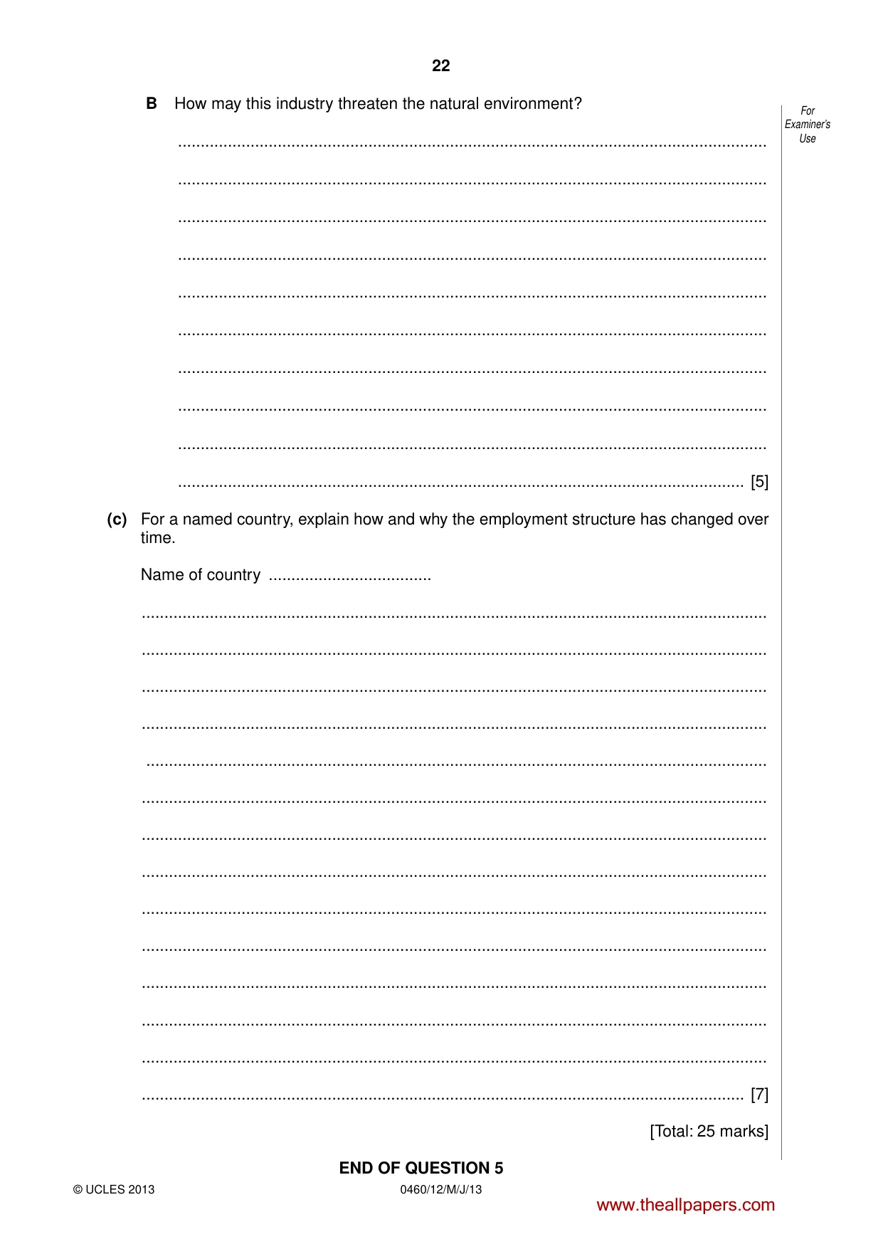 Cambridge IGCSE Geography 0460 2013 May/June Paper 1 · Variant 2 question paper, page 22 of 28