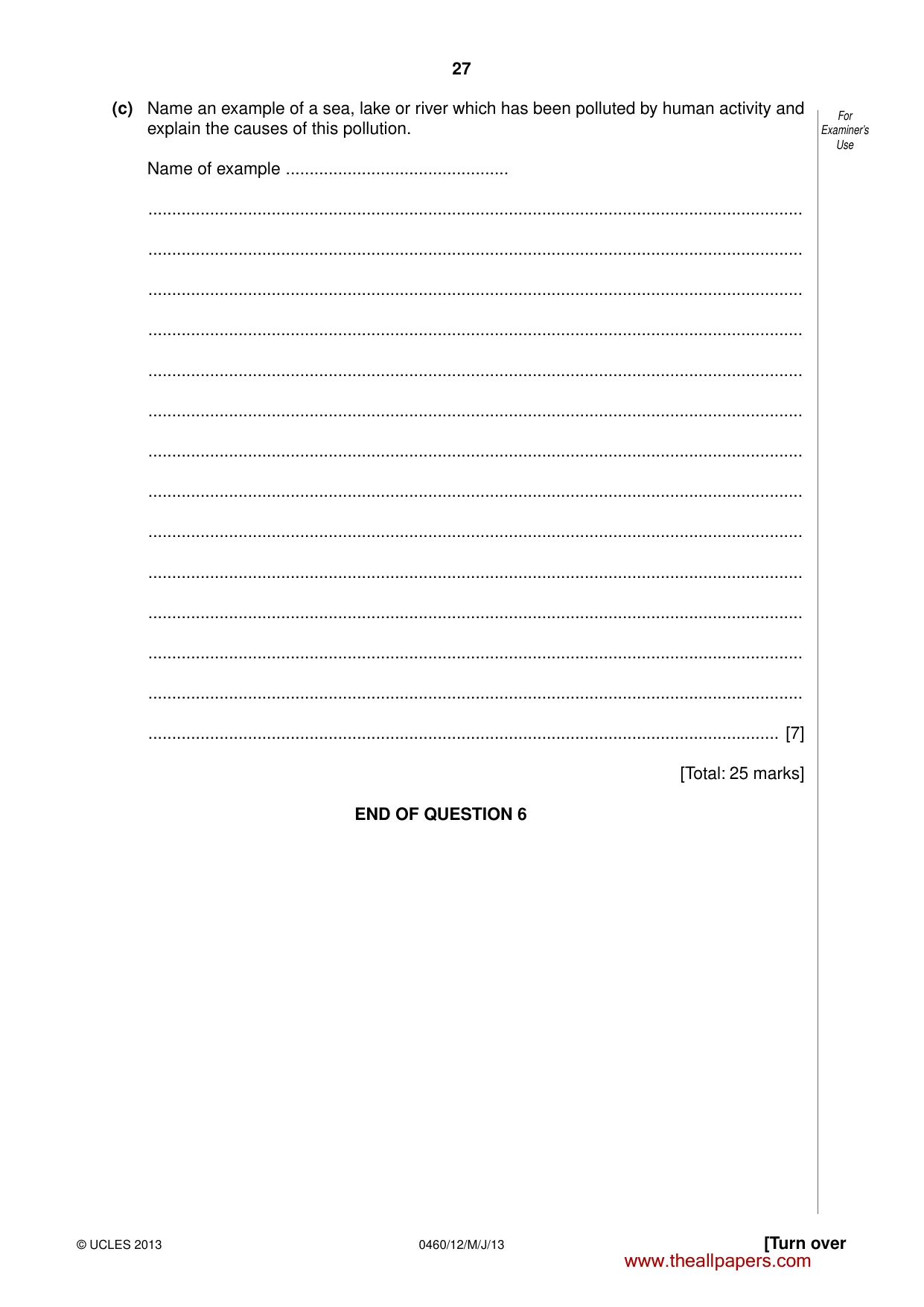 Cambridge IGCSE Geography 0460 2013 May/June Paper 1 · Variant 2 question paper, page 27 of 28