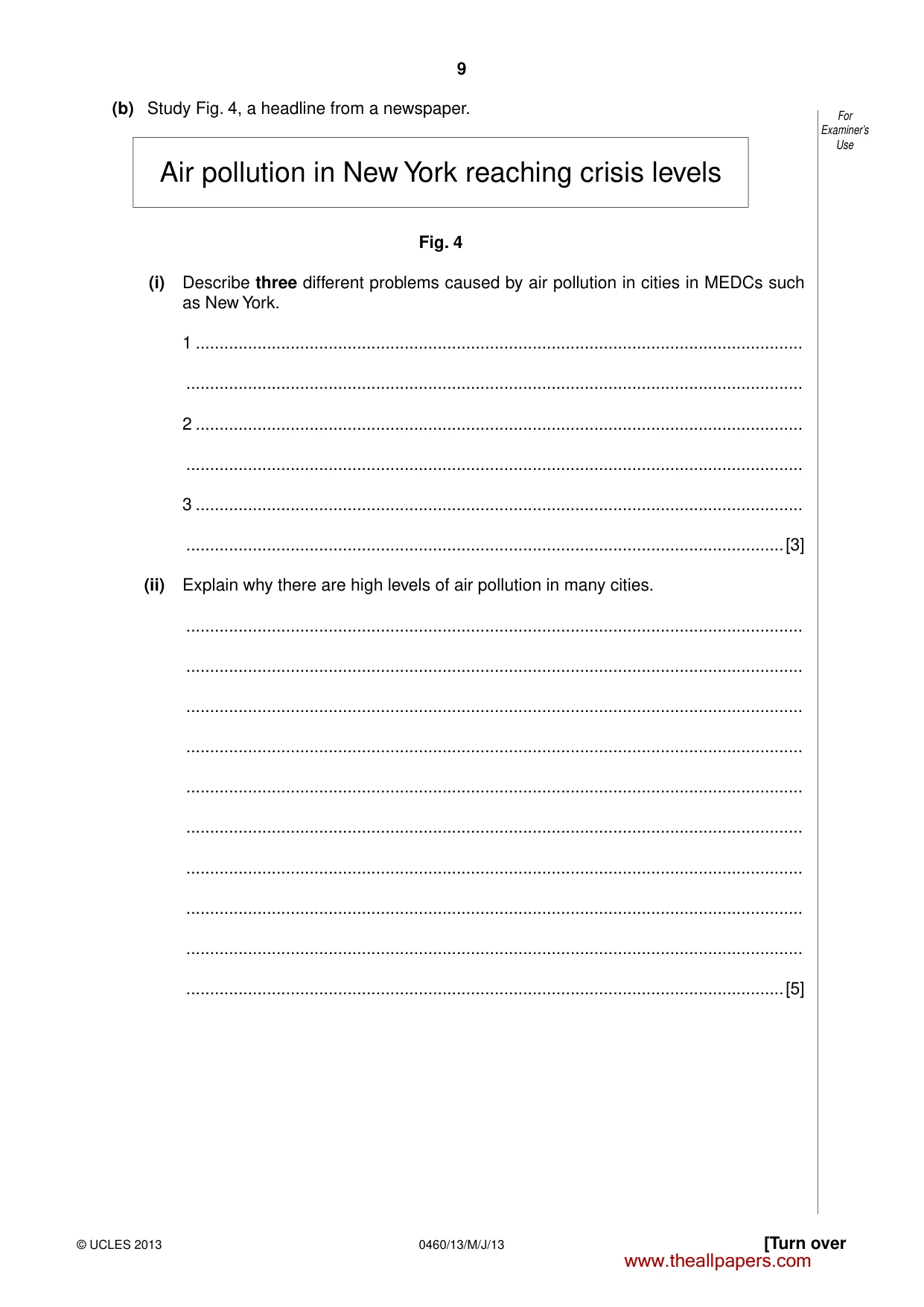 Cambridge IGCSE Geography 0460 2013 May/June Paper 1 · Variant 3 question paper, page 9 of 28