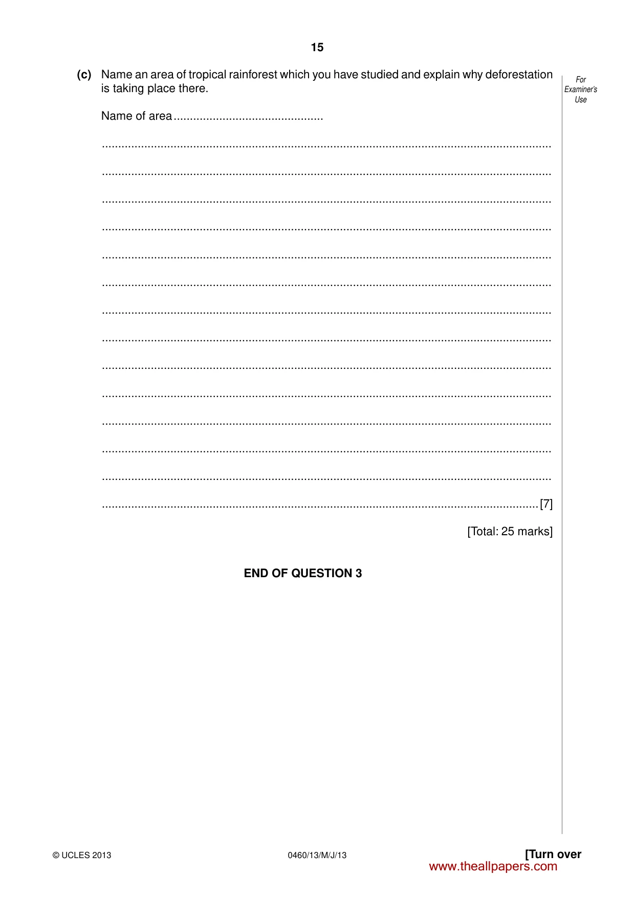 Cambridge IGCSE Geography 0460 2013 May/June Paper 1 · Variant 3 question paper, page 15 of 28
