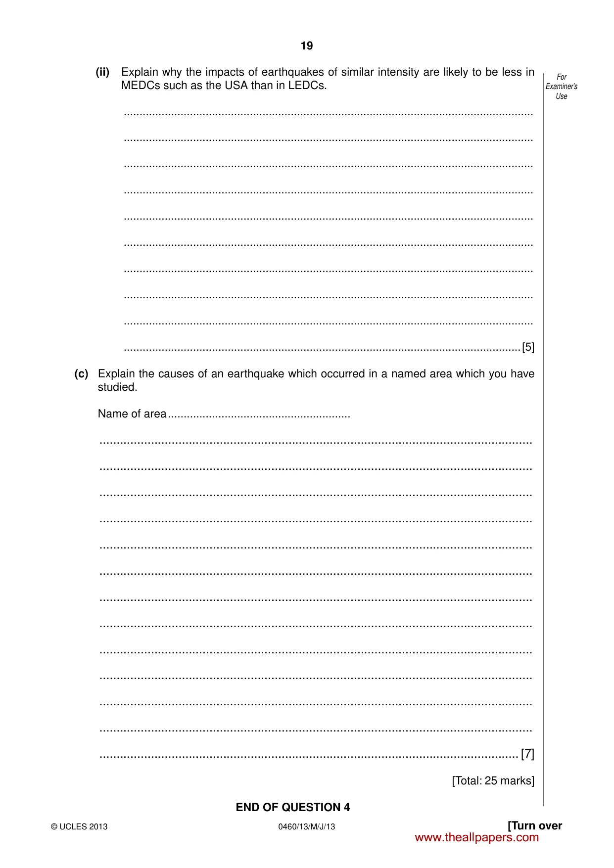 Cambridge IGCSE Geography 0460 2013 May/June Paper 1 · Variant 3 question paper, page 19 of 28
