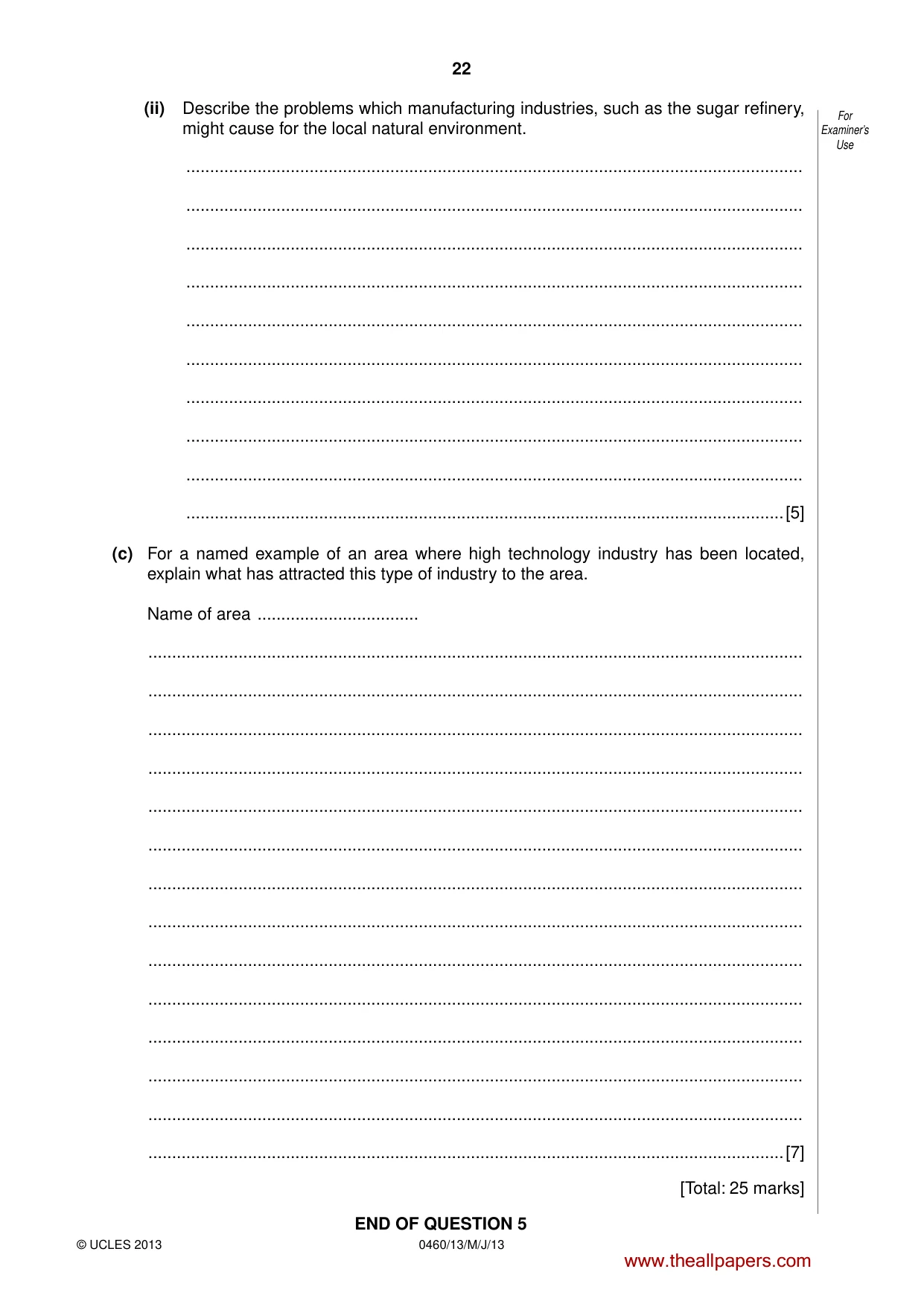 Cambridge IGCSE Geography 0460 2013 May/June Paper 1 · Variant 3 question paper, page 22 of 28