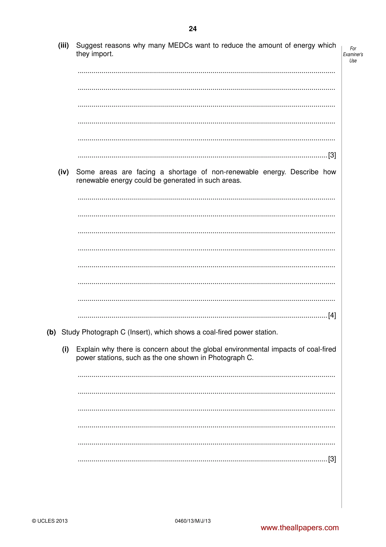 Cambridge IGCSE Geography 0460 2013 May/June Paper 1 · Variant 3 question paper, page 24 of 28