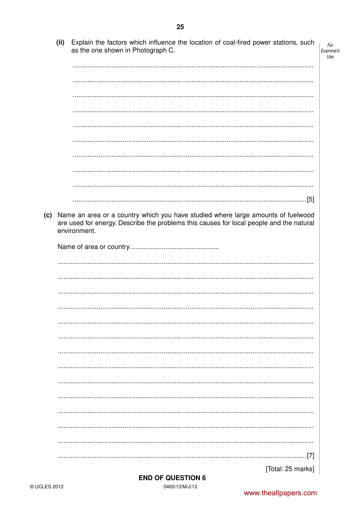 Cambridge IGCSE Geography 0460 2013 May/June Paper 1 · Variant 3 question paper, page 25 of 28
