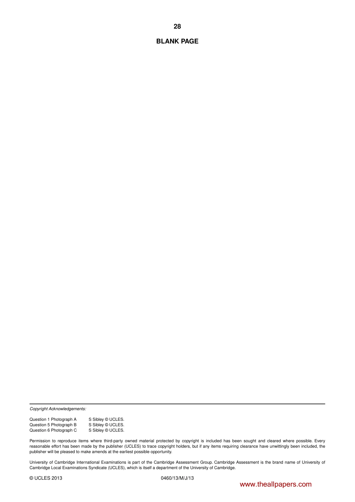 Cambridge IGCSE Geography 0460 2013 May/June Paper 1 · Variant 3 question paper, page 28 of 28