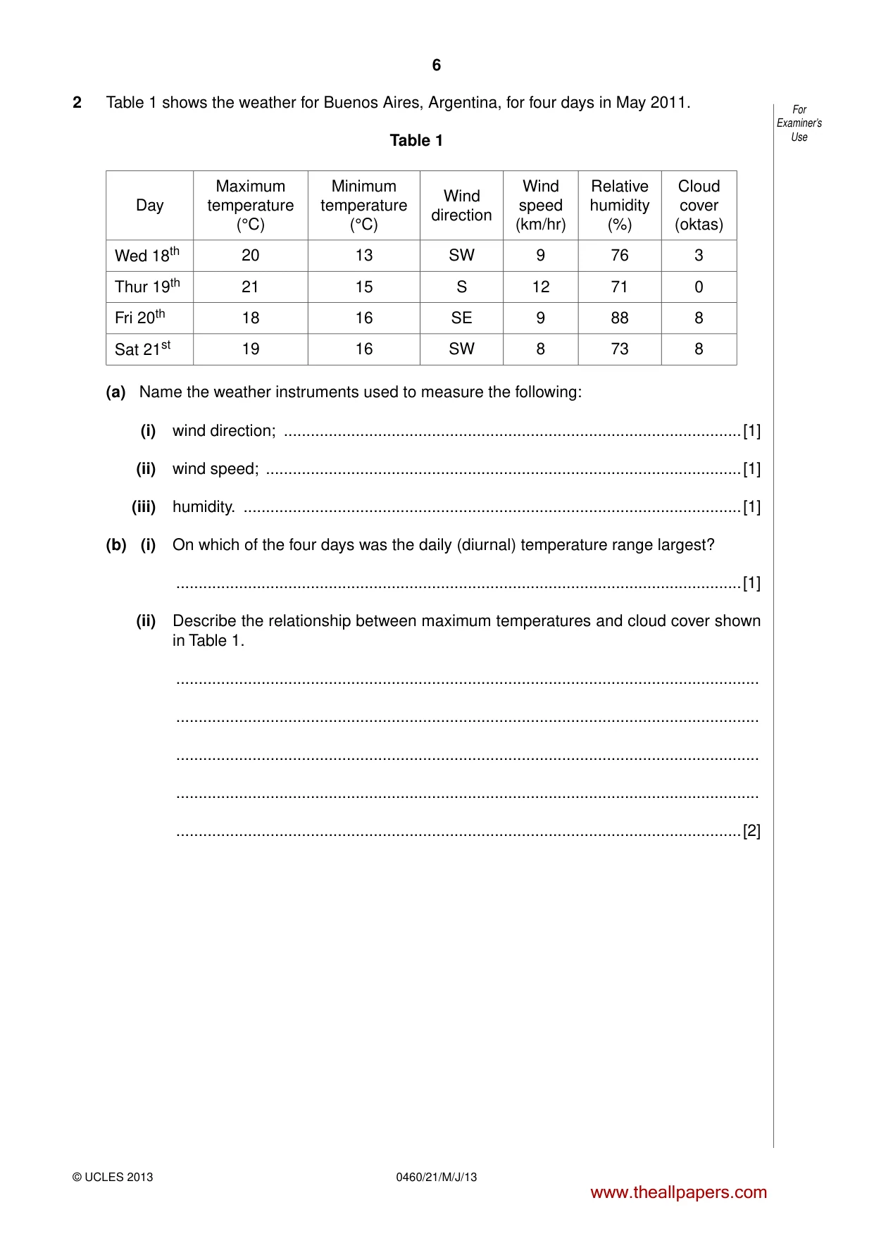 Cambridge IGCSE Geography 0460 2013 May/June Paper 2 · Variant 1 question paper, page 6 of 16
