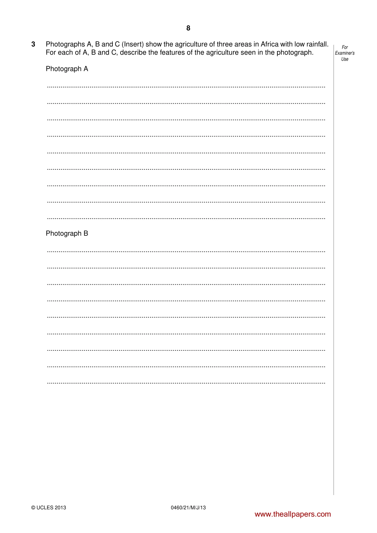 Cambridge IGCSE Geography 0460 2013 May/June Paper 2 · Variant 1 question paper, page 8 of 16