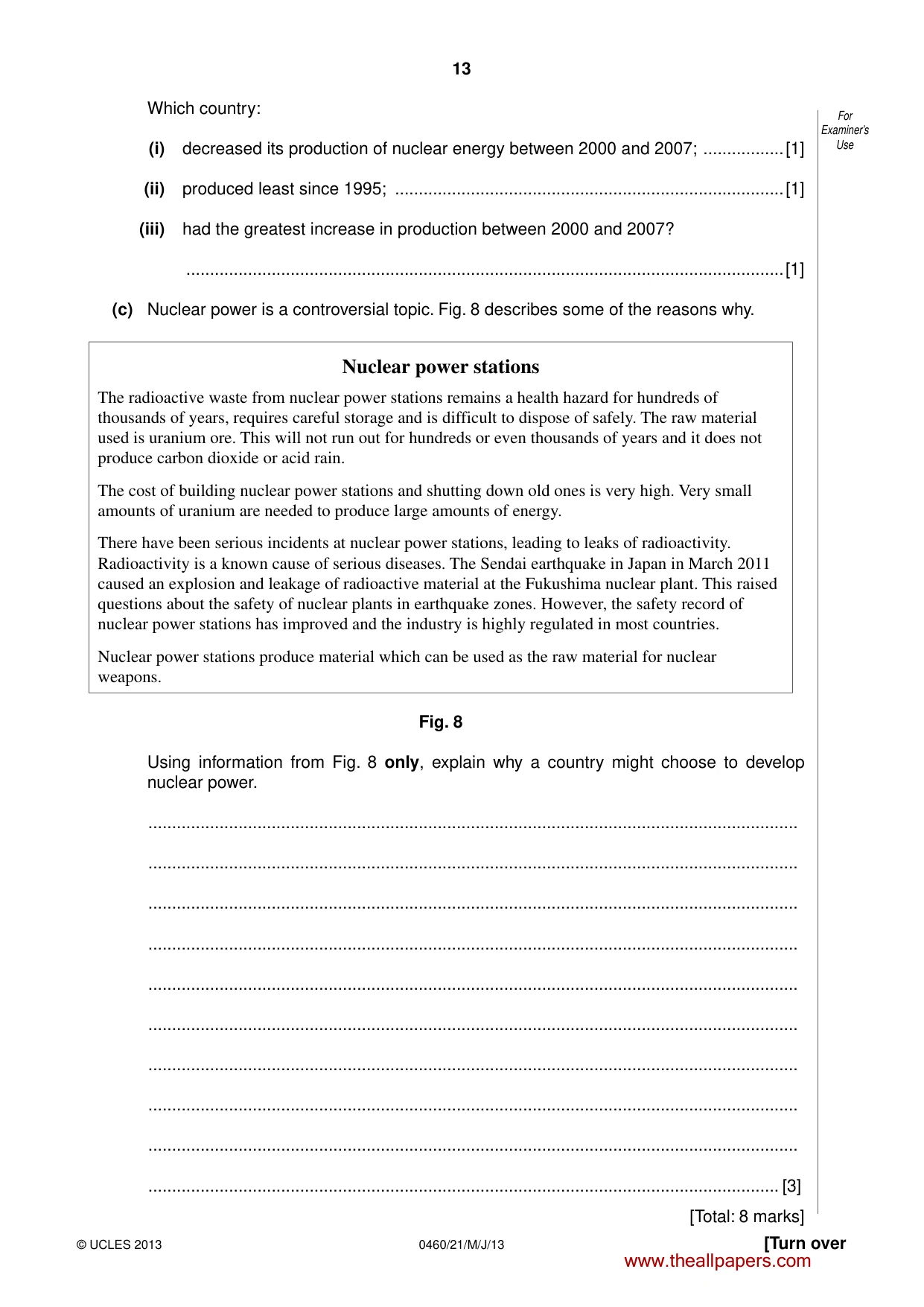 Cambridge IGCSE Geography 0460 2013 May/June Paper 2 · Variant 1 question paper, page 13 of 16