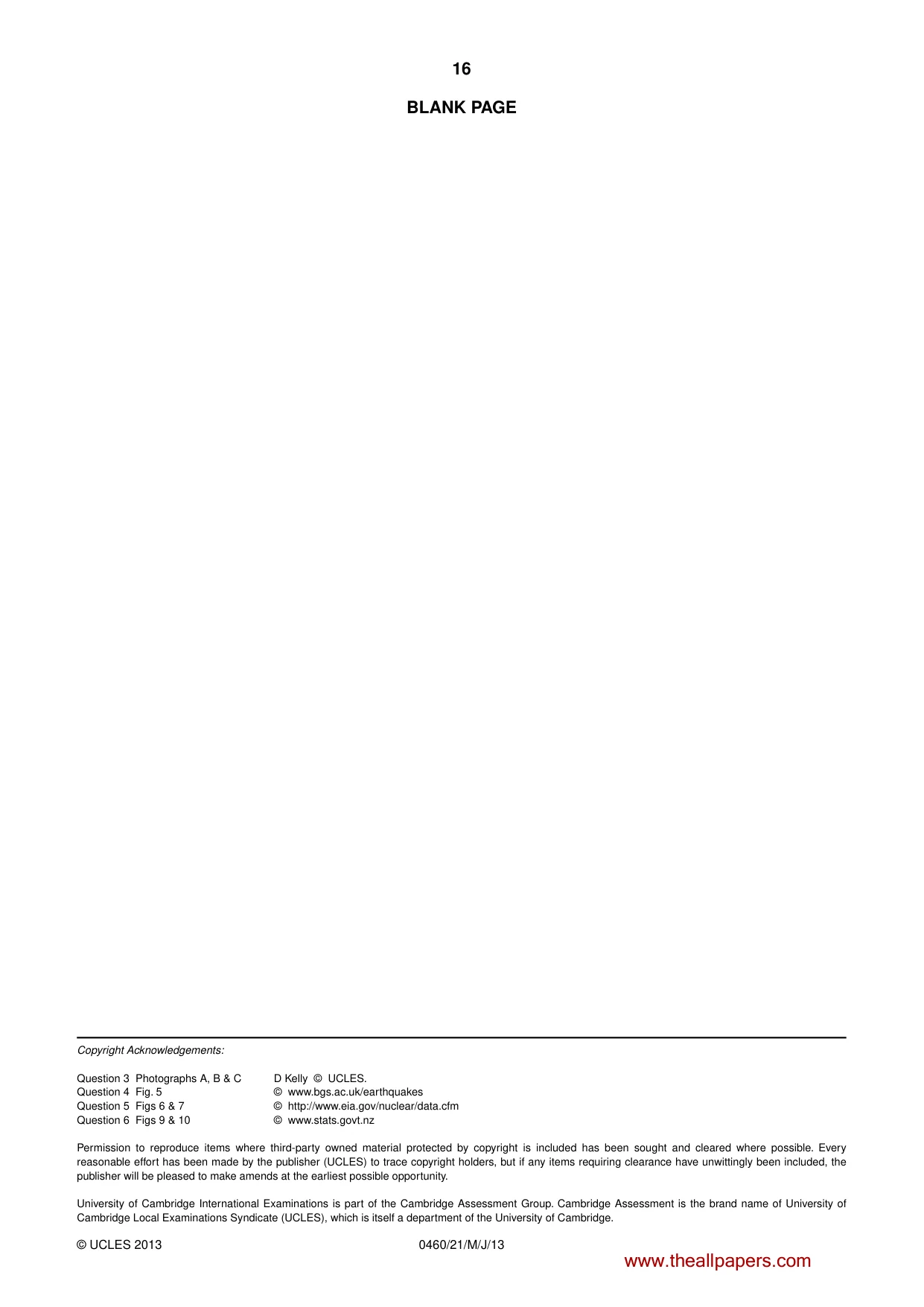 Cambridge IGCSE Geography 0460 2013 May/June Paper 2 · Variant 1 question paper, page 16 of 16
