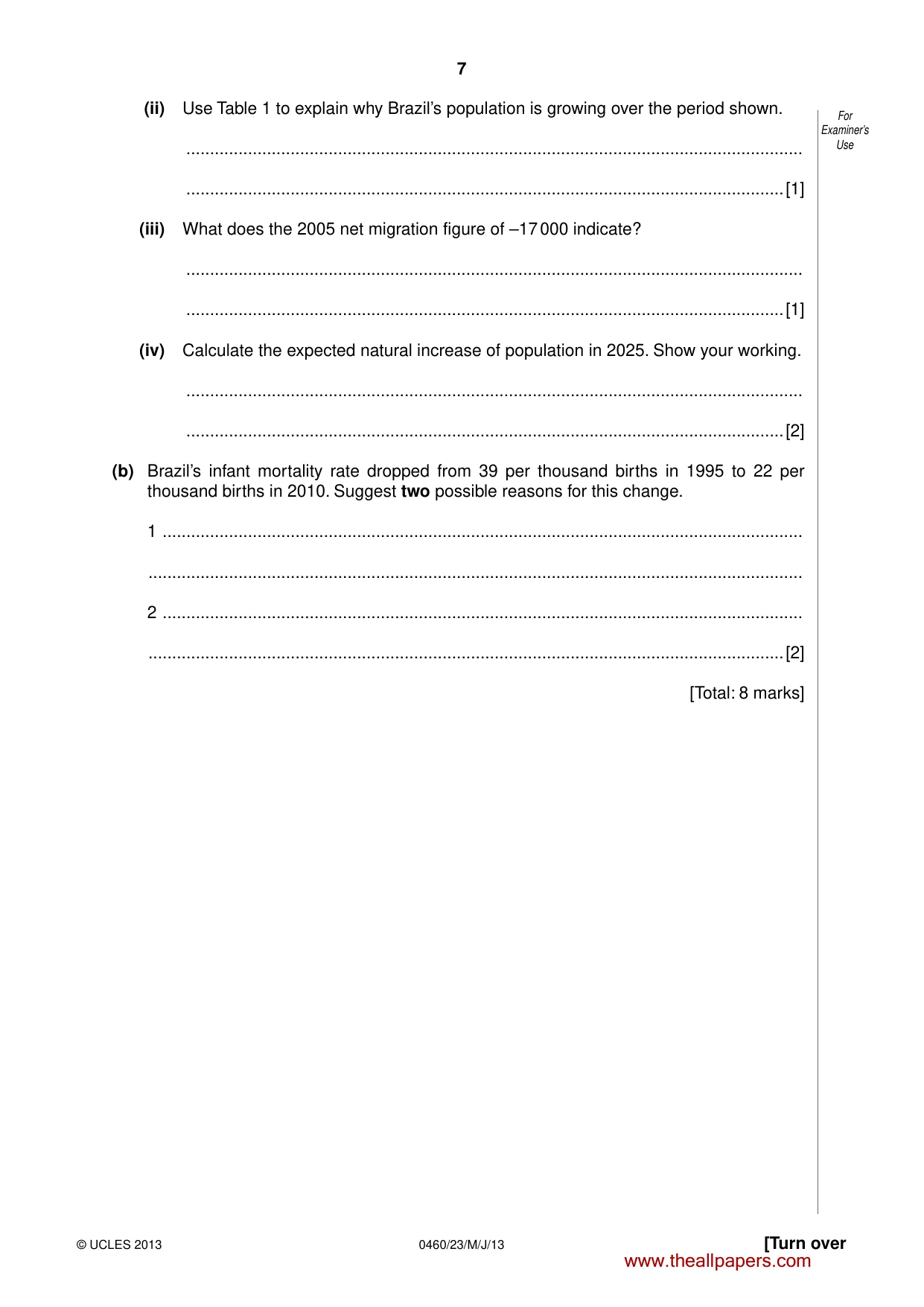Cambridge IGCSE Geography 0460 2013 May/June Paper 2 · Variant 3 question paper, page 7 of 16