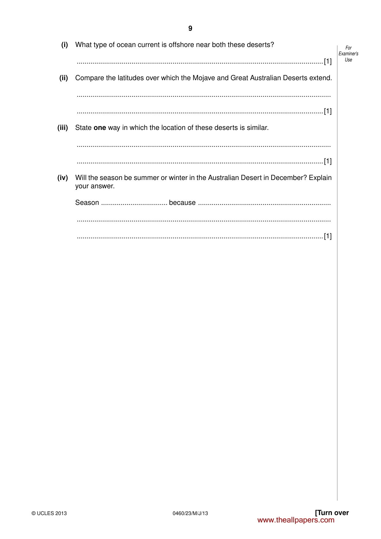 Cambridge IGCSE Geography 0460 2013 May/June Paper 2 · Variant 3 question paper, page 9 of 16