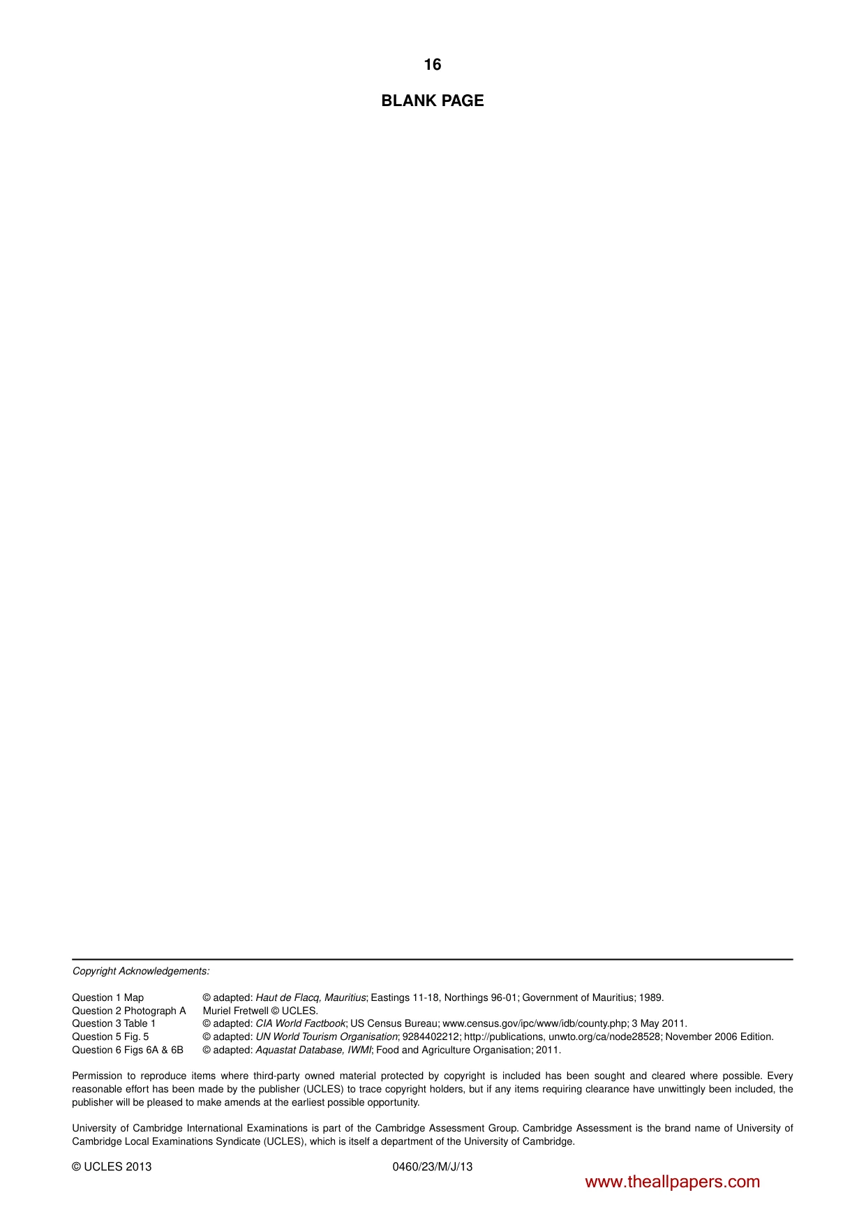 Cambridge IGCSE Geography 0460 2013 May/June Paper 2 · Variant 3 question paper, page 16 of 16