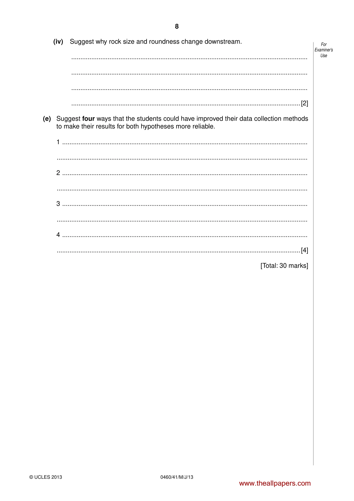 Cambridge IGCSE Geography 0460 2013 May/June Paper 4 · Variant 1 question paper, page 8 of 16