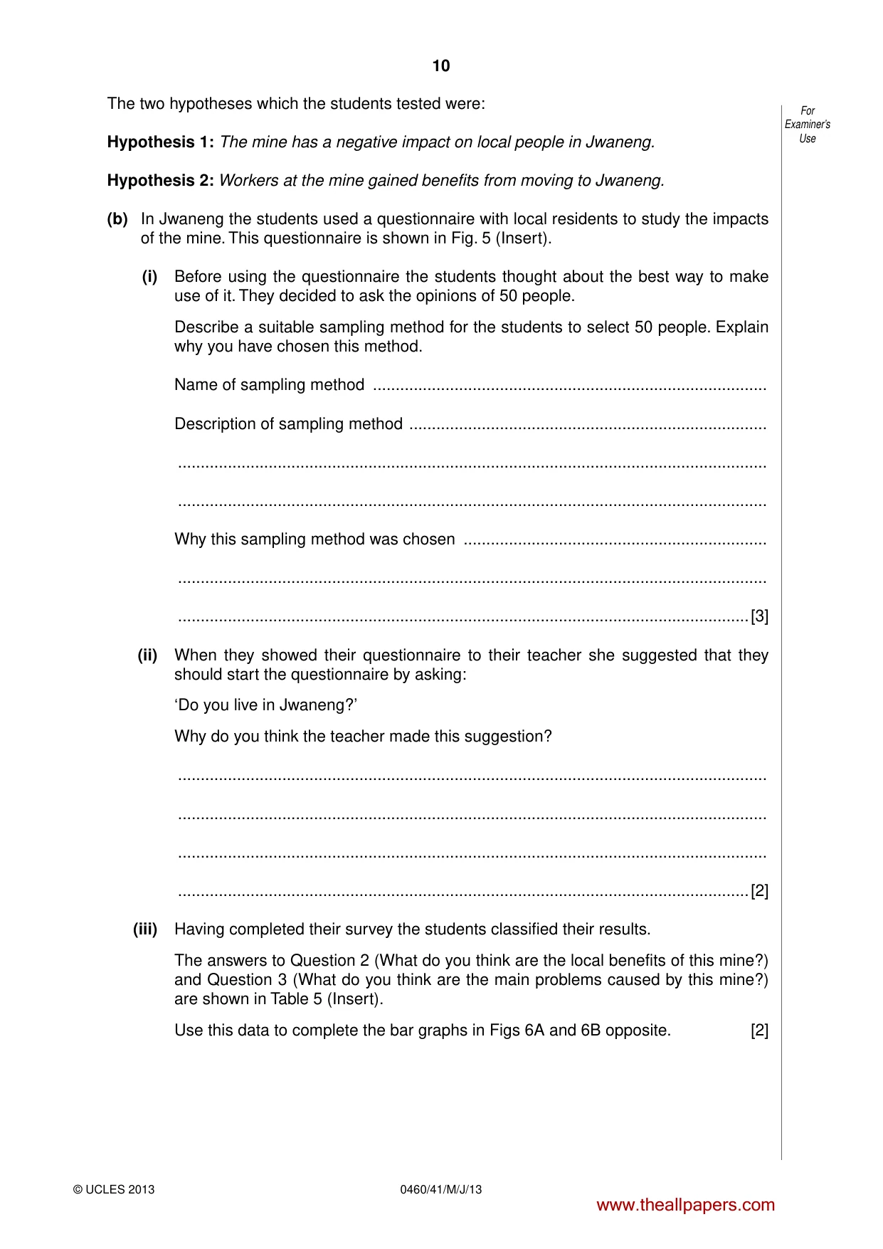 Cambridge IGCSE Geography 0460 2013 May/June Paper 4 · Variant 1 question paper, page 10 of 16