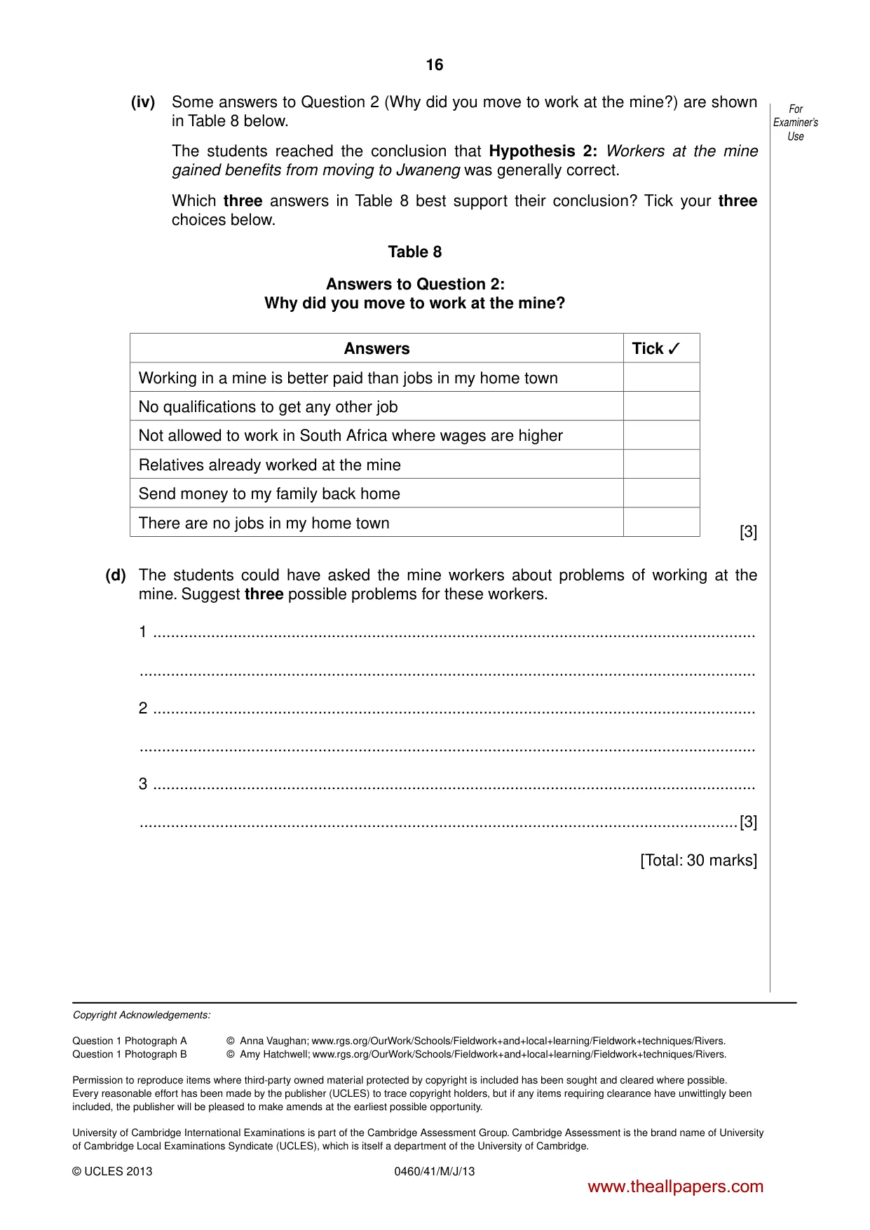 Cambridge IGCSE Geography 0460 2013 May/June Paper 4 · Variant 1 question paper, page 16 of 16