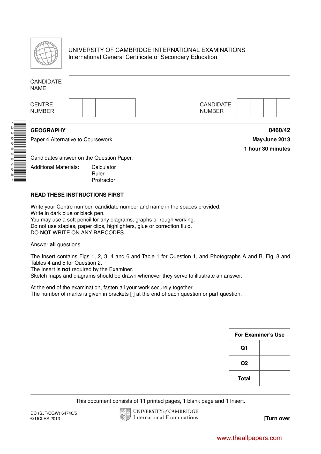 Cambridge IGCSE Geography 0460 2013 May/June Paper 4 · Variant 2 question paper, page 1 of 12