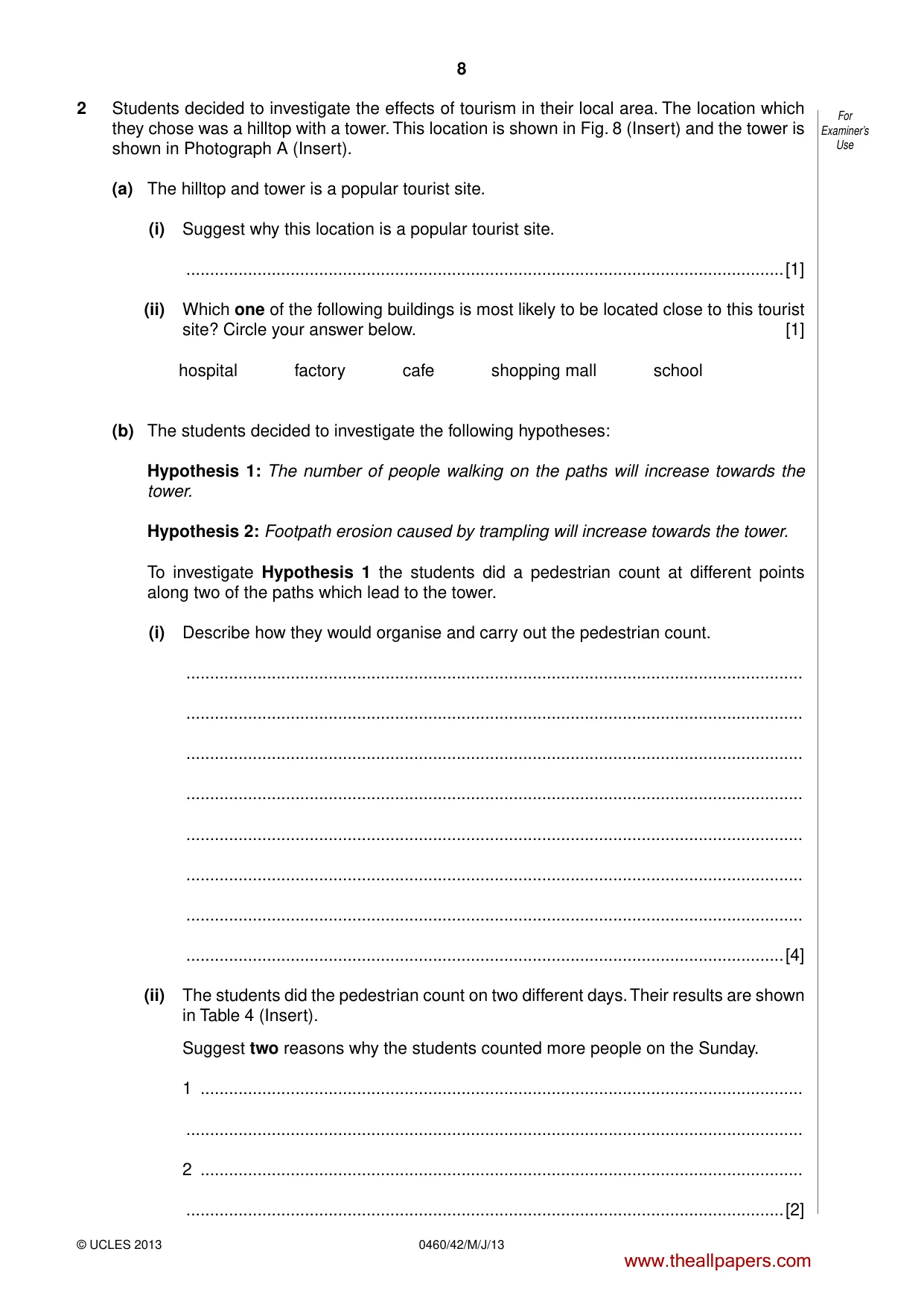 Cambridge IGCSE Geography 0460 2013 May/June Paper 4 · Variant 2 question paper, page 8 of 12