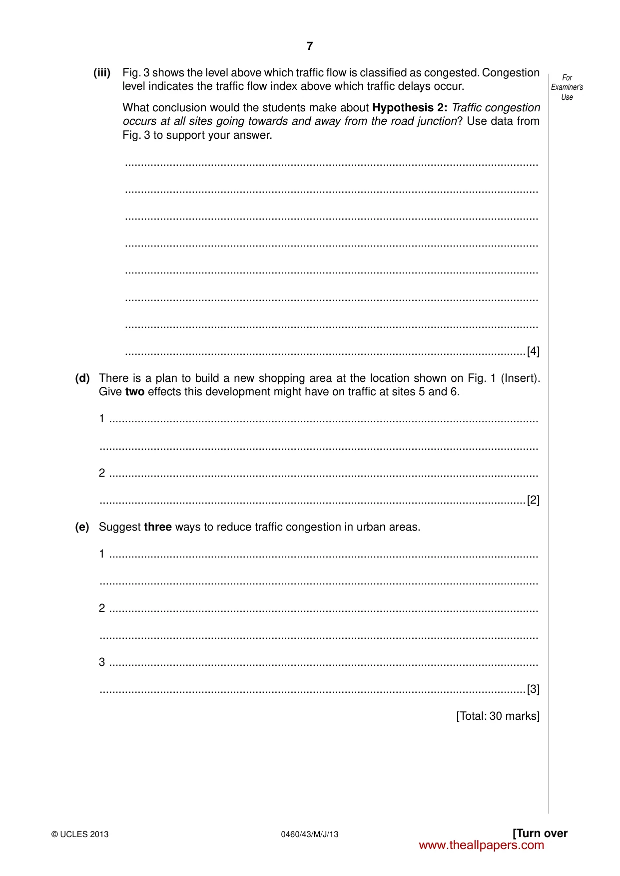 Cambridge IGCSE Geography 0460 2013 May/June Paper 4 · Variant 3 question paper, page 7 of 16