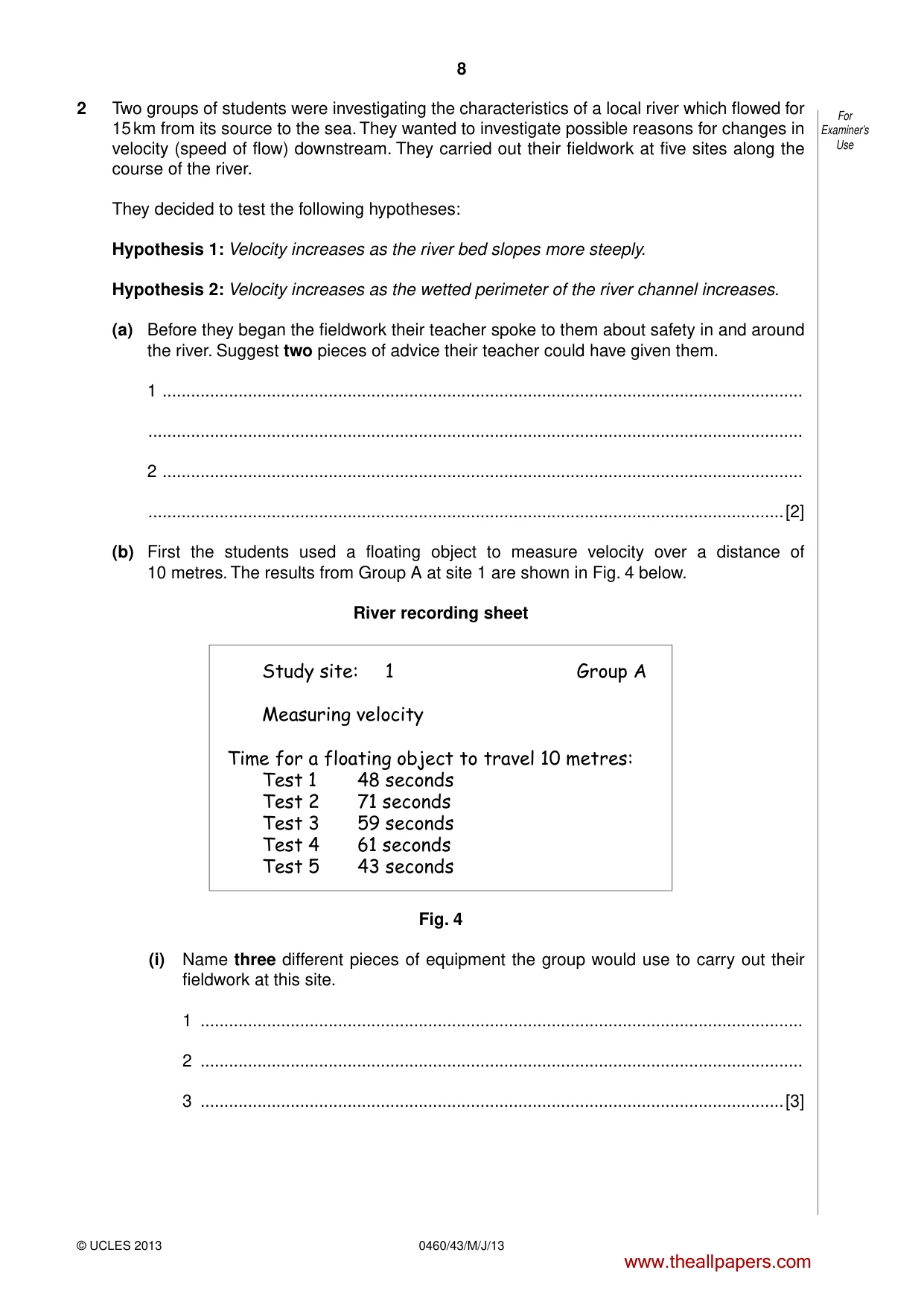 Cambridge IGCSE Geography 0460 2013 May/June Paper 4 · Variant 3 question paper, page 8 of 16