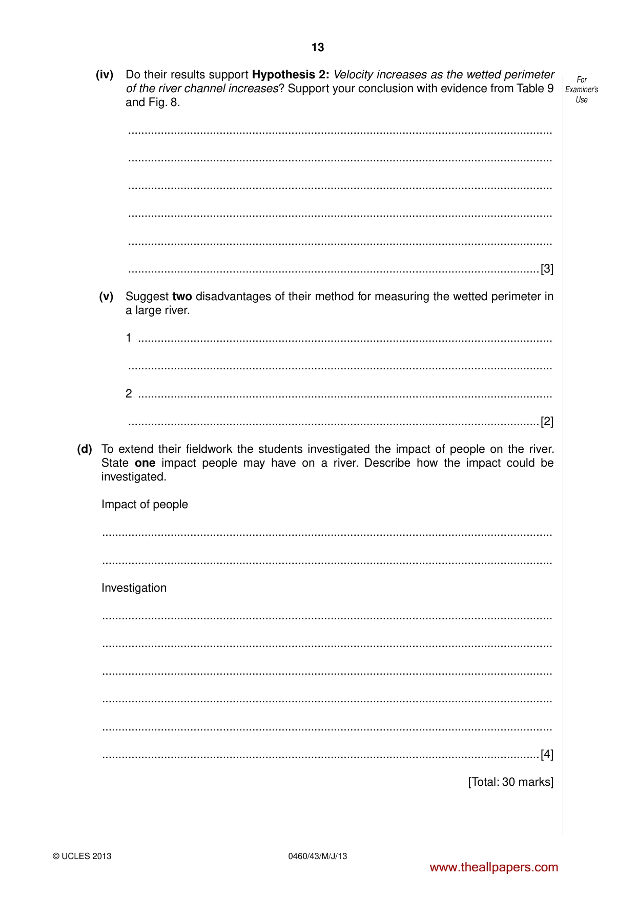 Cambridge IGCSE Geography 0460 2013 May/June Paper 4 · Variant 3 question paper, page 13 of 16