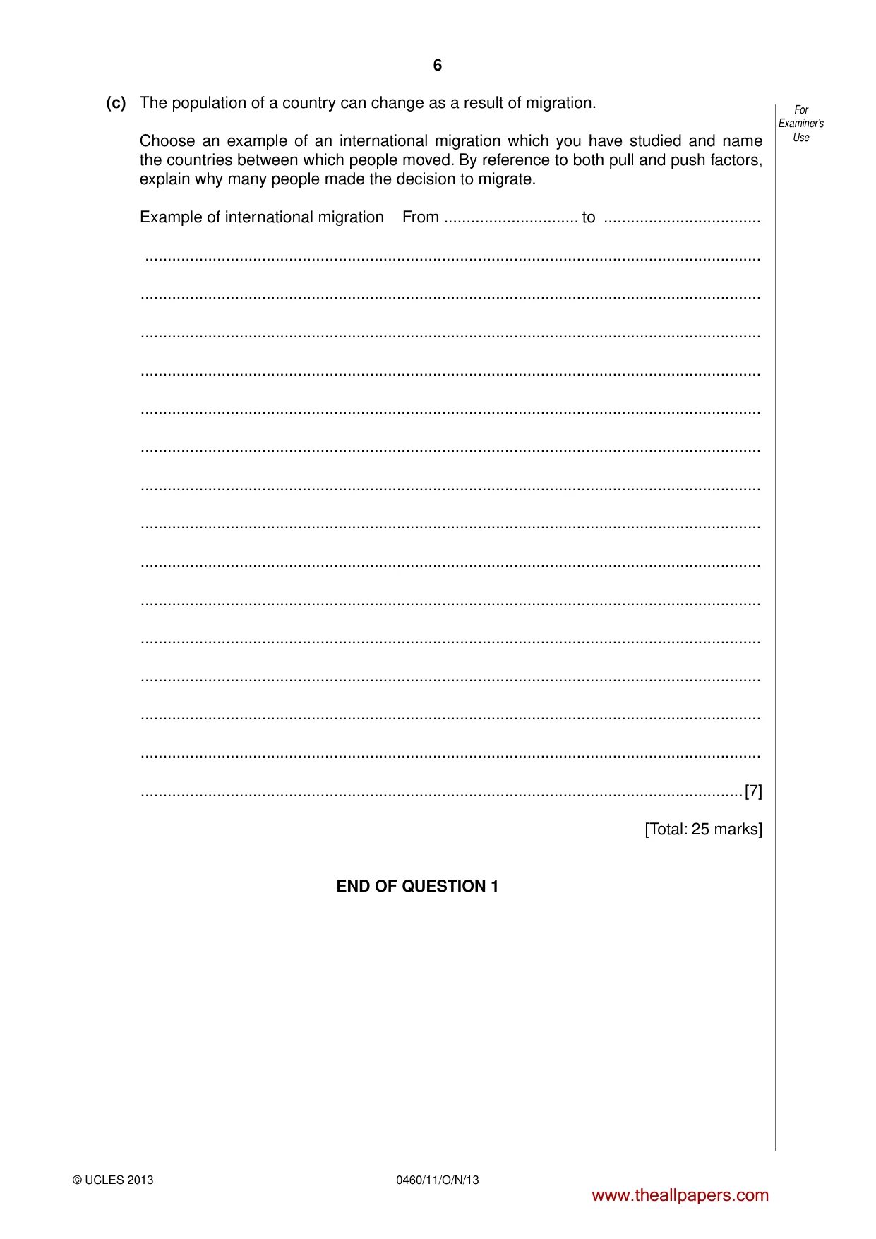 Cambridge IGCSE Geography 0460 2013 Oct/Nov Paper 1 · Variant 1 question paper, page 6 of 28