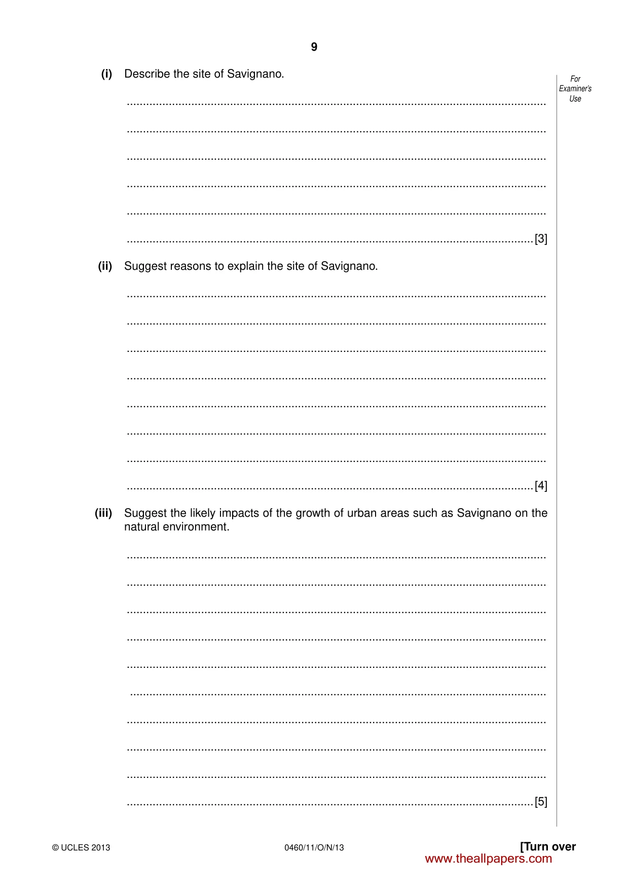 Cambridge IGCSE Geography 0460 2013 Oct/Nov Paper 1 · Variant 1 question paper, page 9 of 28