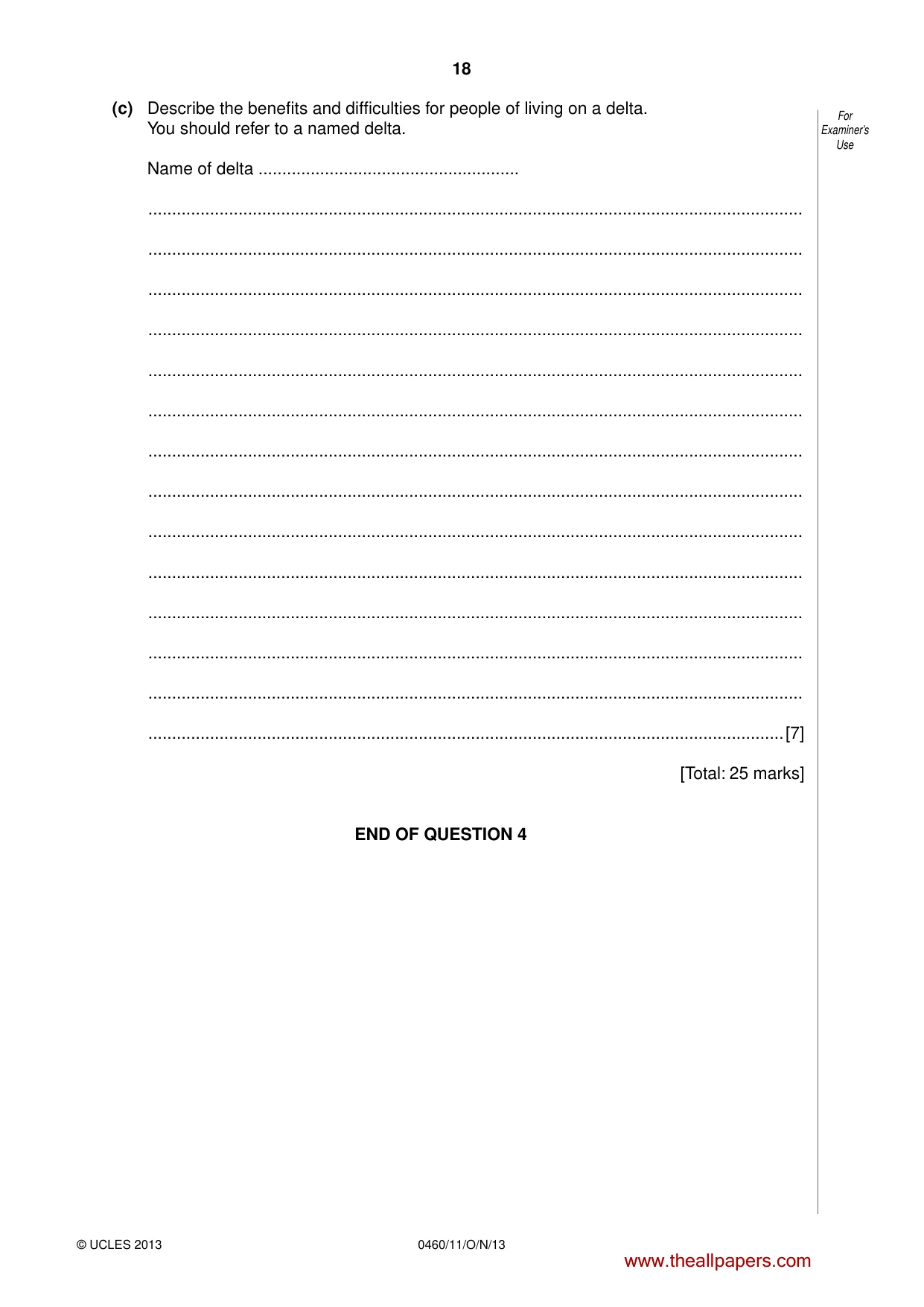 Cambridge IGCSE Geography 0460 2013 Oct/Nov Paper 1 · Variant 1 question paper, page 18 of 28