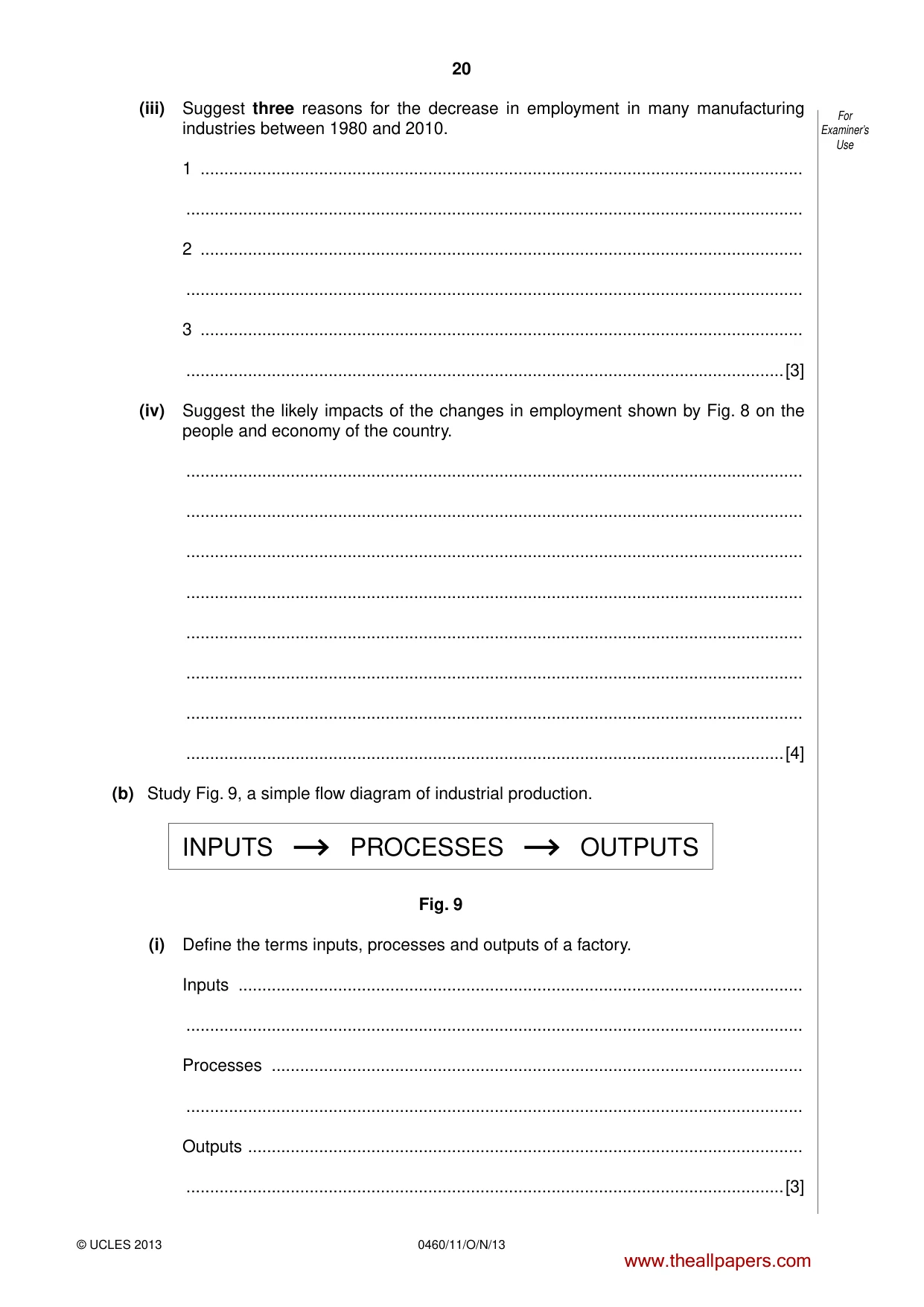 Cambridge IGCSE Geography 0460 2013 Oct/Nov Paper 1 · Variant 1 question paper, page 20 of 28