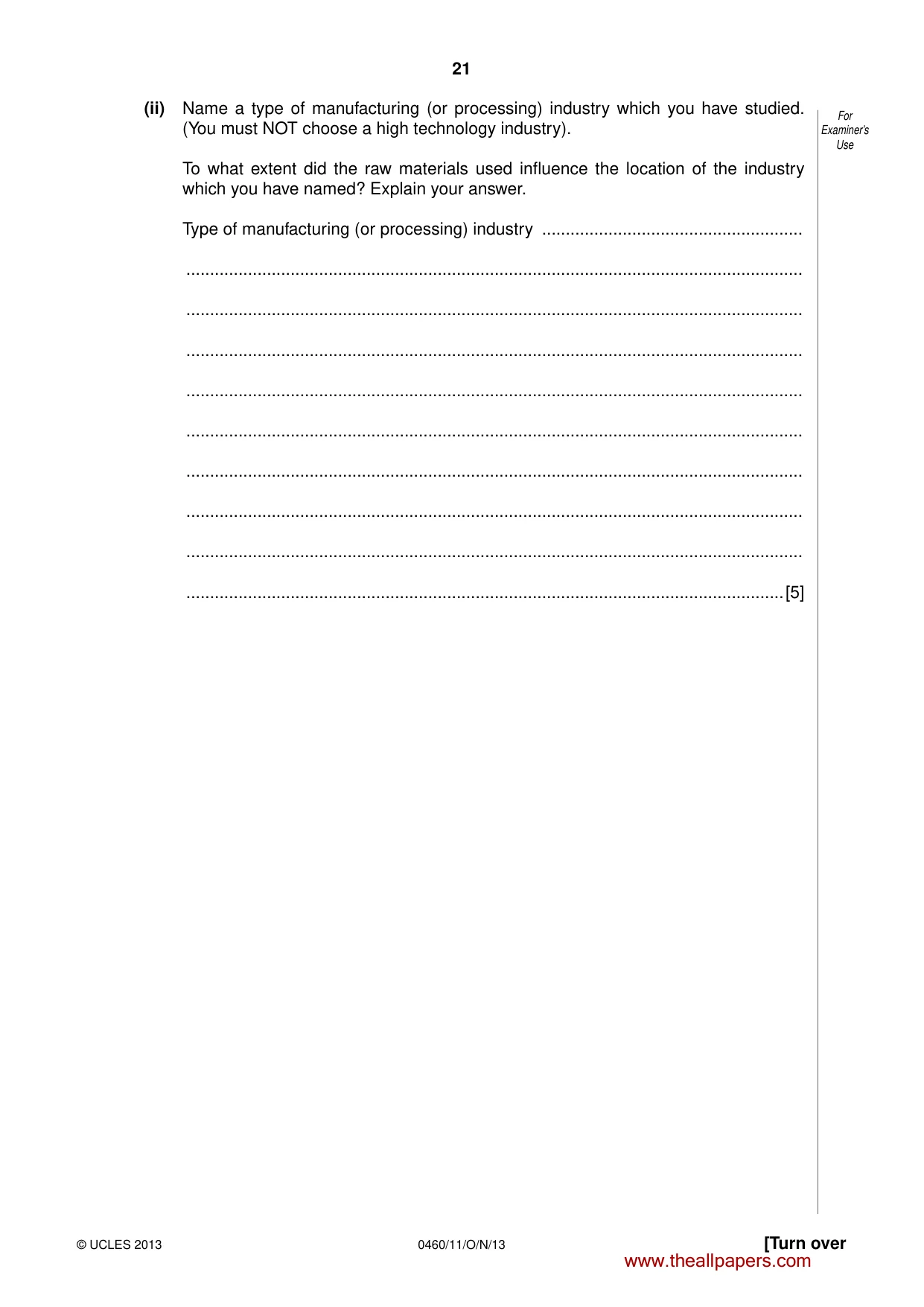 Cambridge IGCSE Geography 0460 2013 Oct/Nov Paper 1 · Variant 1 question paper, page 21 of 28