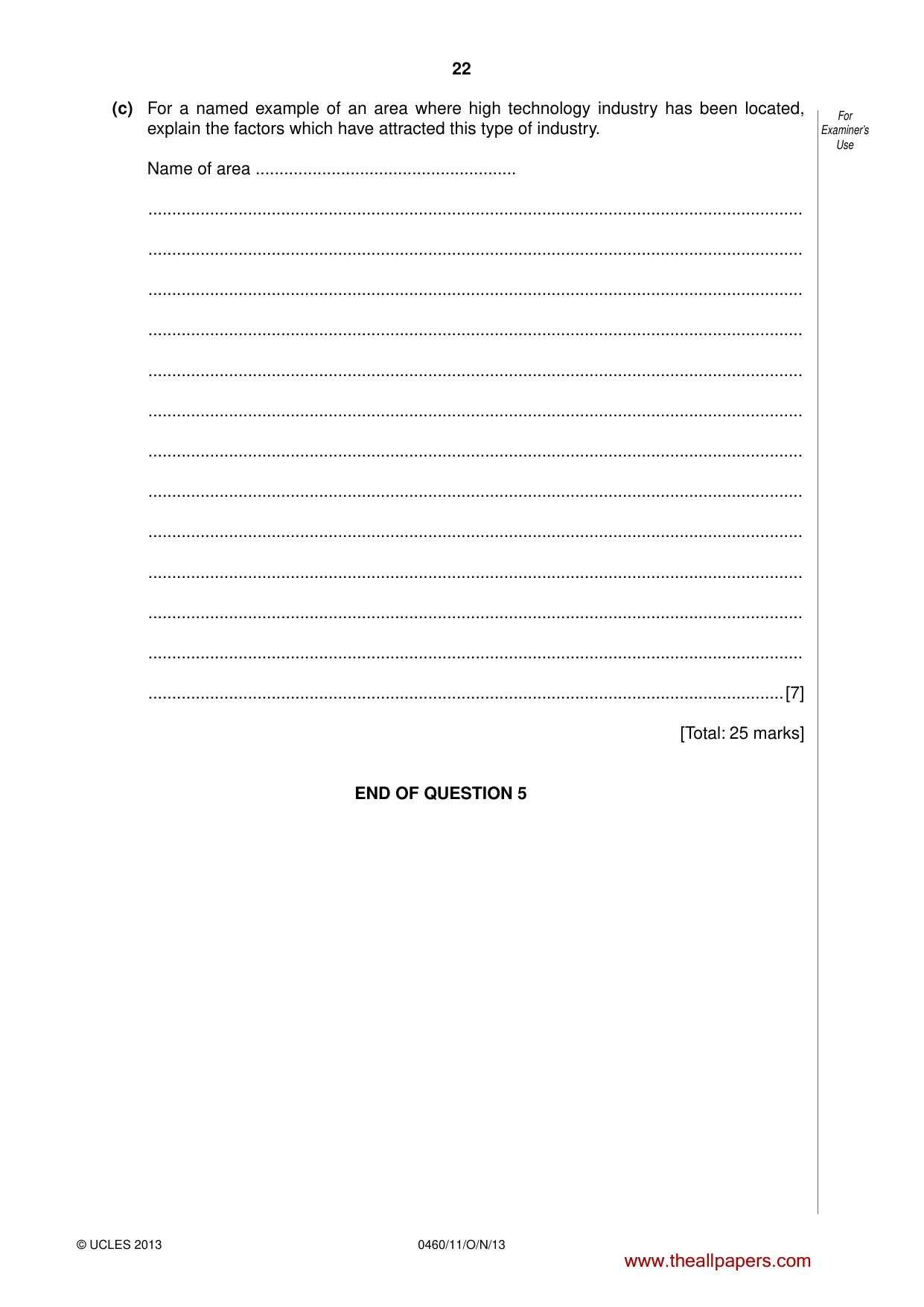 Cambridge IGCSE Geography 0460 2013 Oct/Nov Paper 1 · Variant 1 question paper, page 22 of 28