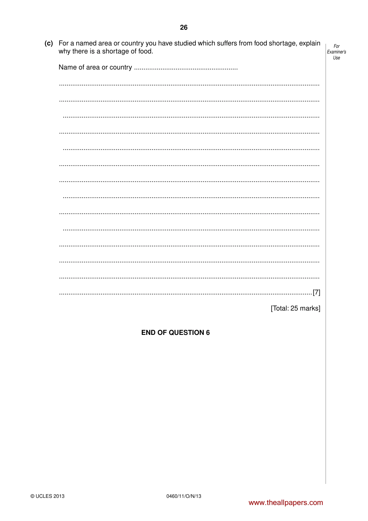 Cambridge IGCSE Geography 0460 2013 Oct/Nov Paper 1 · Variant 1 question paper, page 26 of 28