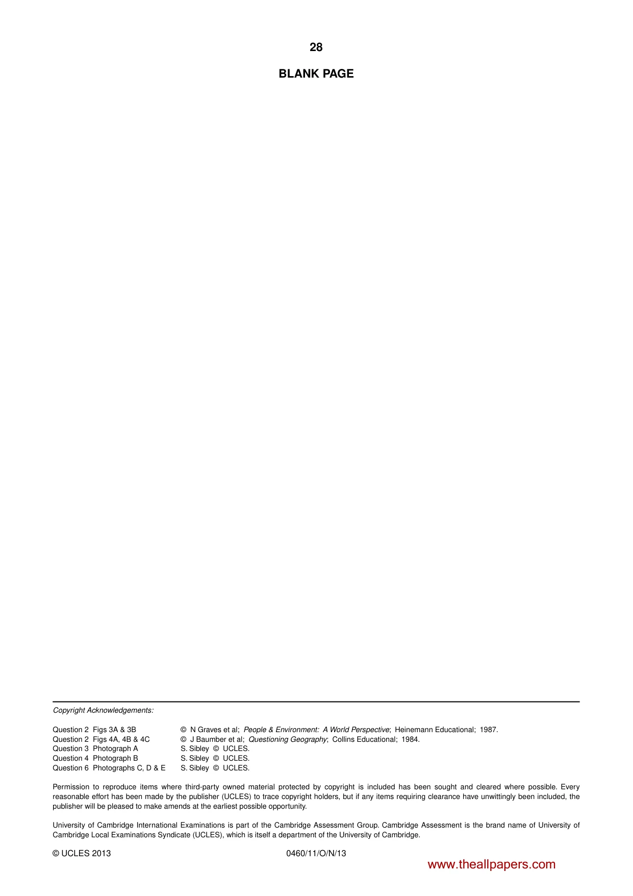 Cambridge IGCSE Geography 0460 2013 Oct/Nov Paper 1 · Variant 1 question paper, page 28 of 28