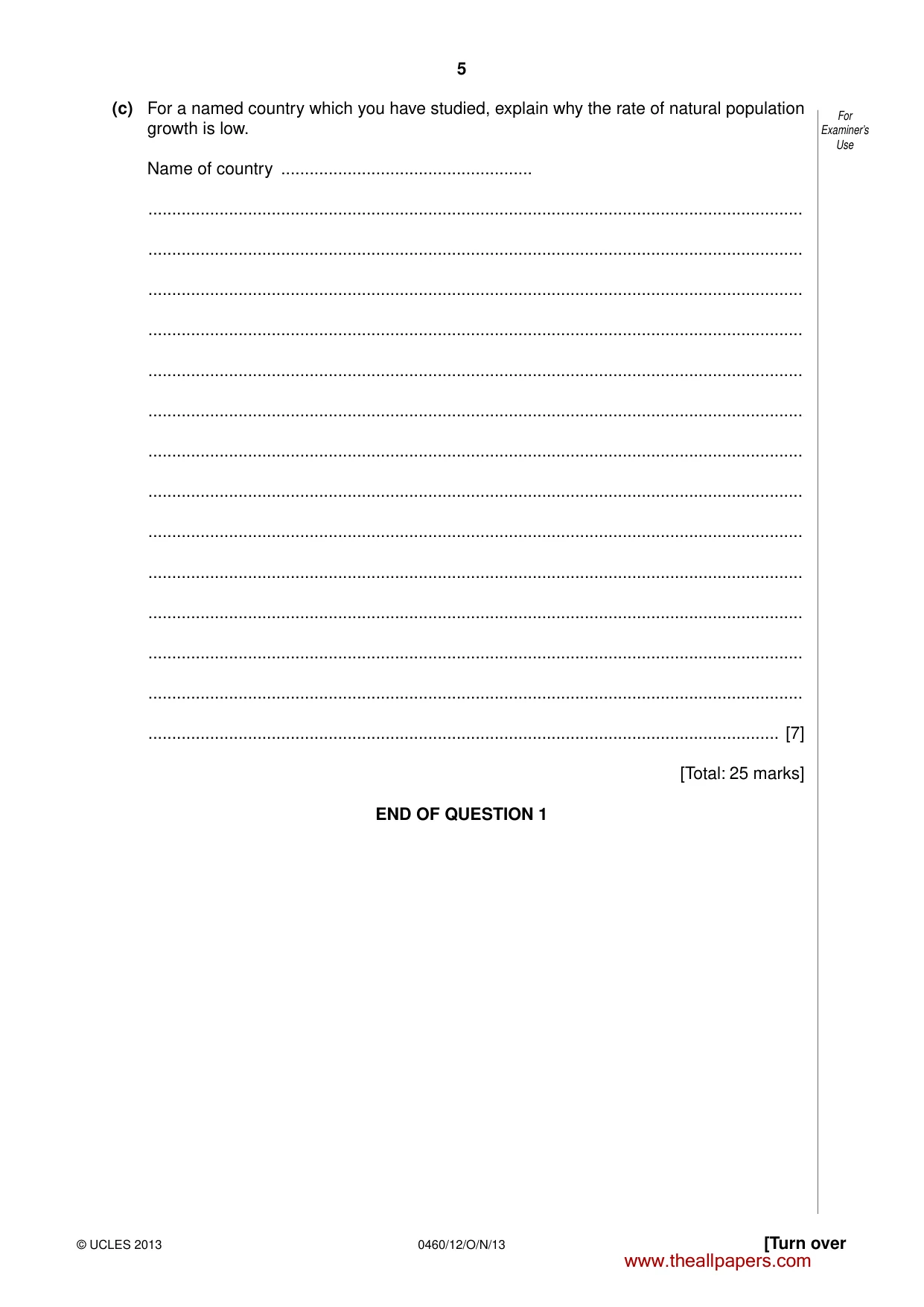 Cambridge IGCSE Geography 0460 2013 Oct/Nov Paper 1 · Variant 2 question paper, page 5 of 28