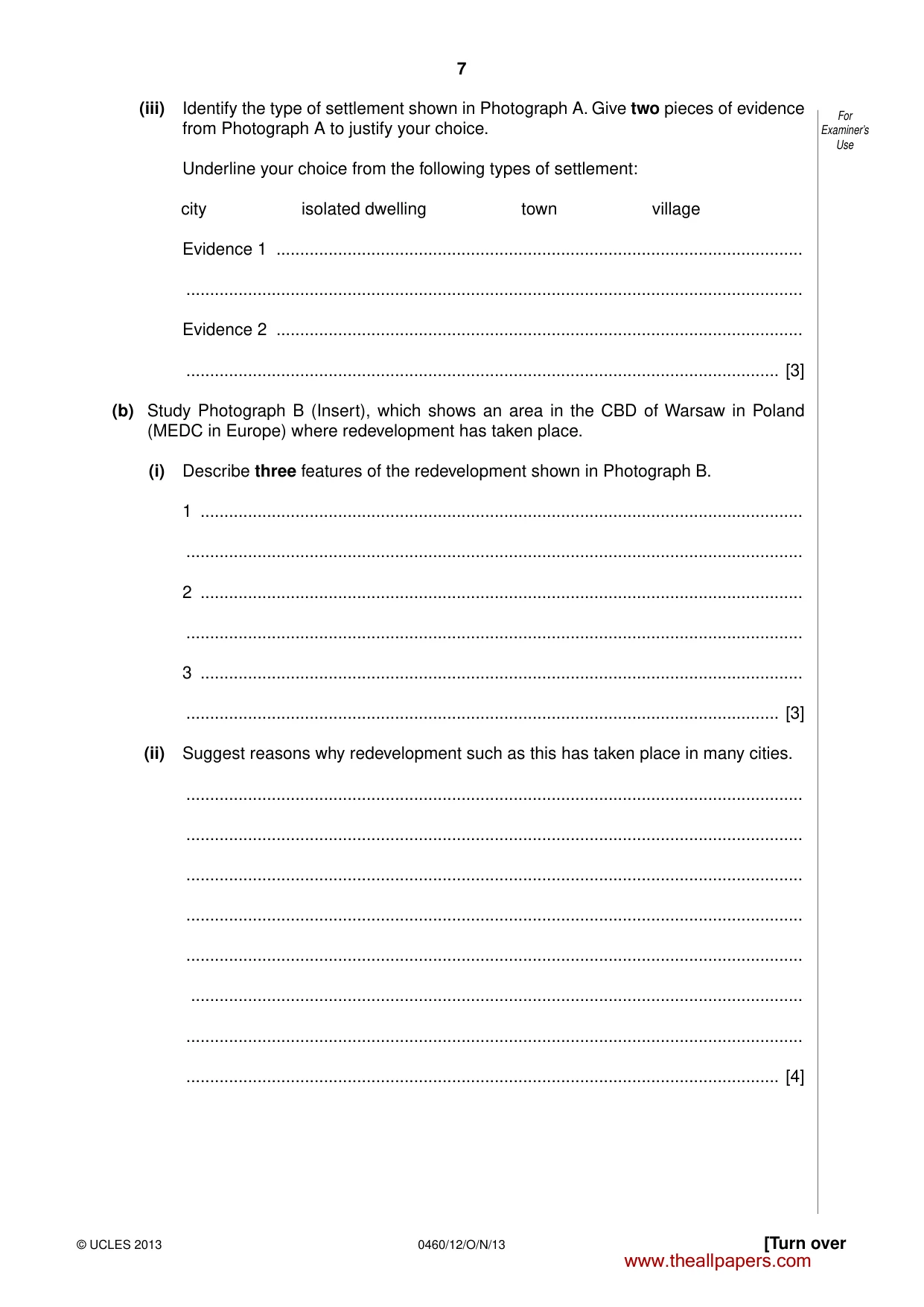 Cambridge IGCSE Geography 0460 2013 Oct/Nov Paper 1 · Variant 2 question paper, page 7 of 28