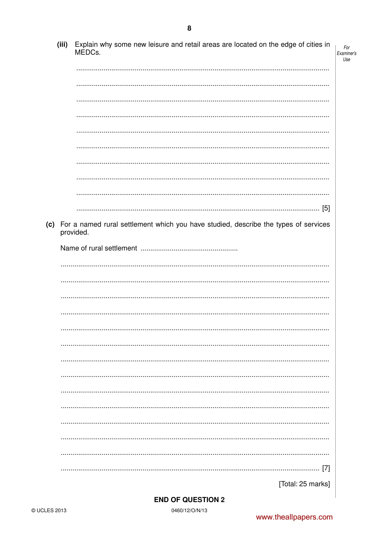 Cambridge IGCSE Geography 0460 2013 Oct/Nov Paper 1 · Variant 2 question paper, page 8 of 28