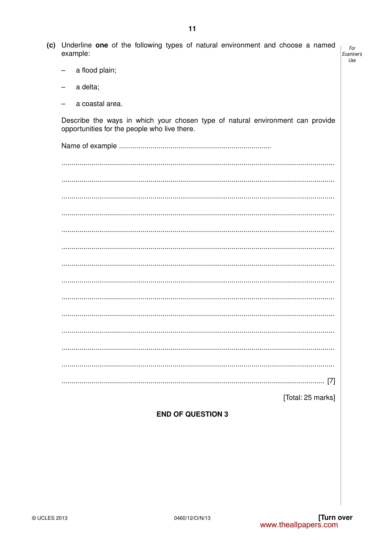Cambridge IGCSE Geography 0460 2013 Oct/Nov Paper 1 · Variant 2 question paper, page 11 of 28