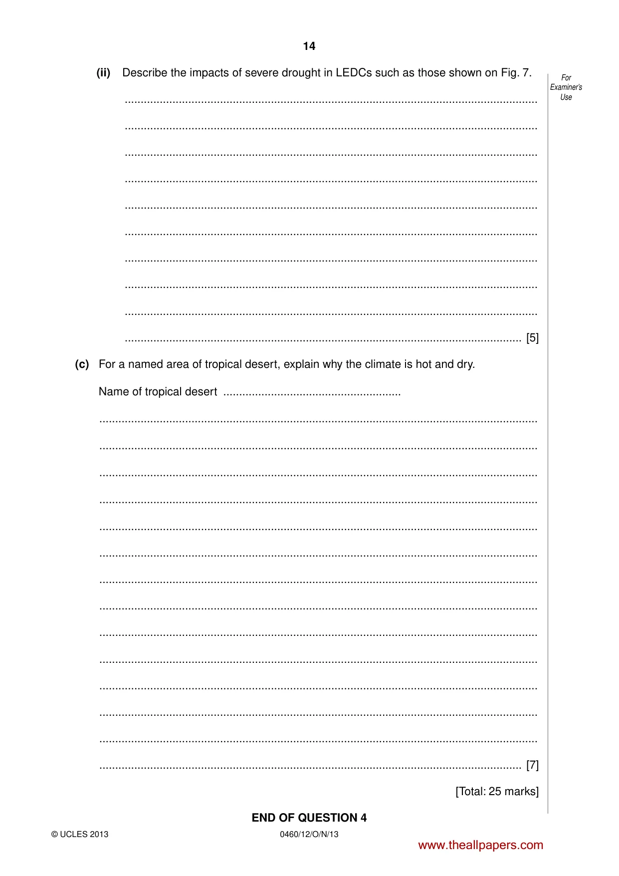 Cambridge IGCSE Geography 0460 2013 Oct/Nov Paper 1 · Variant 2 question paper, page 14 of 28
