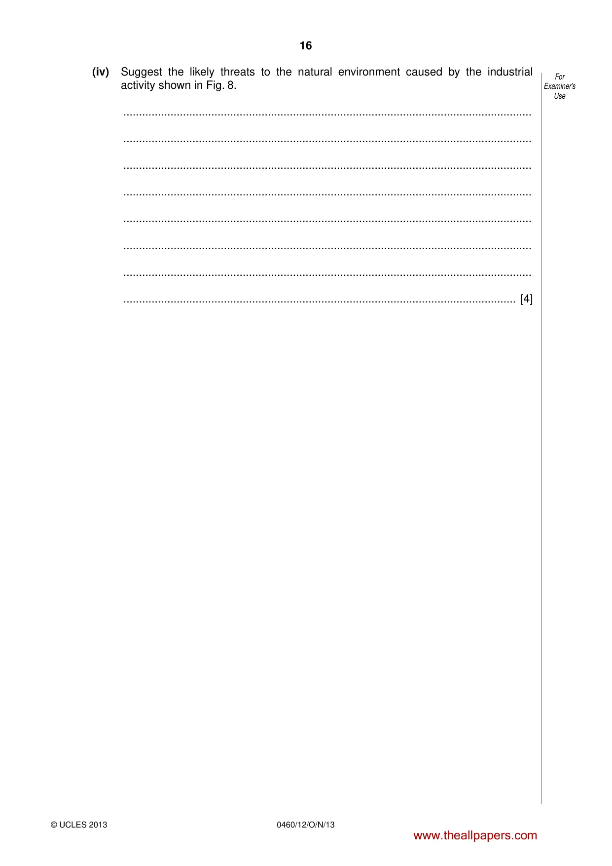 Cambridge IGCSE Geography 0460 2013 Oct/Nov Paper 1 · Variant 2 question paper, page 16 of 28