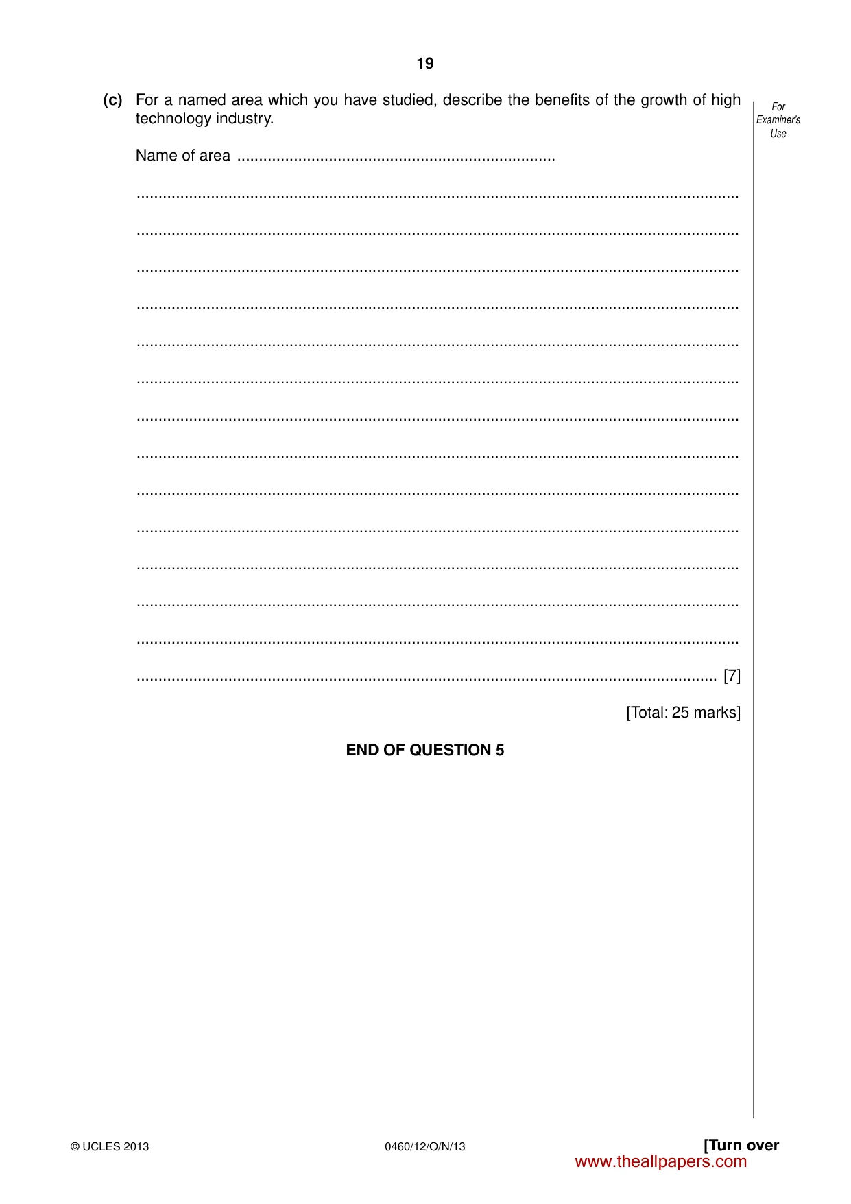 Cambridge IGCSE Geography 0460 2013 Oct/Nov Paper 1 · Variant 2 question paper, page 19 of 28