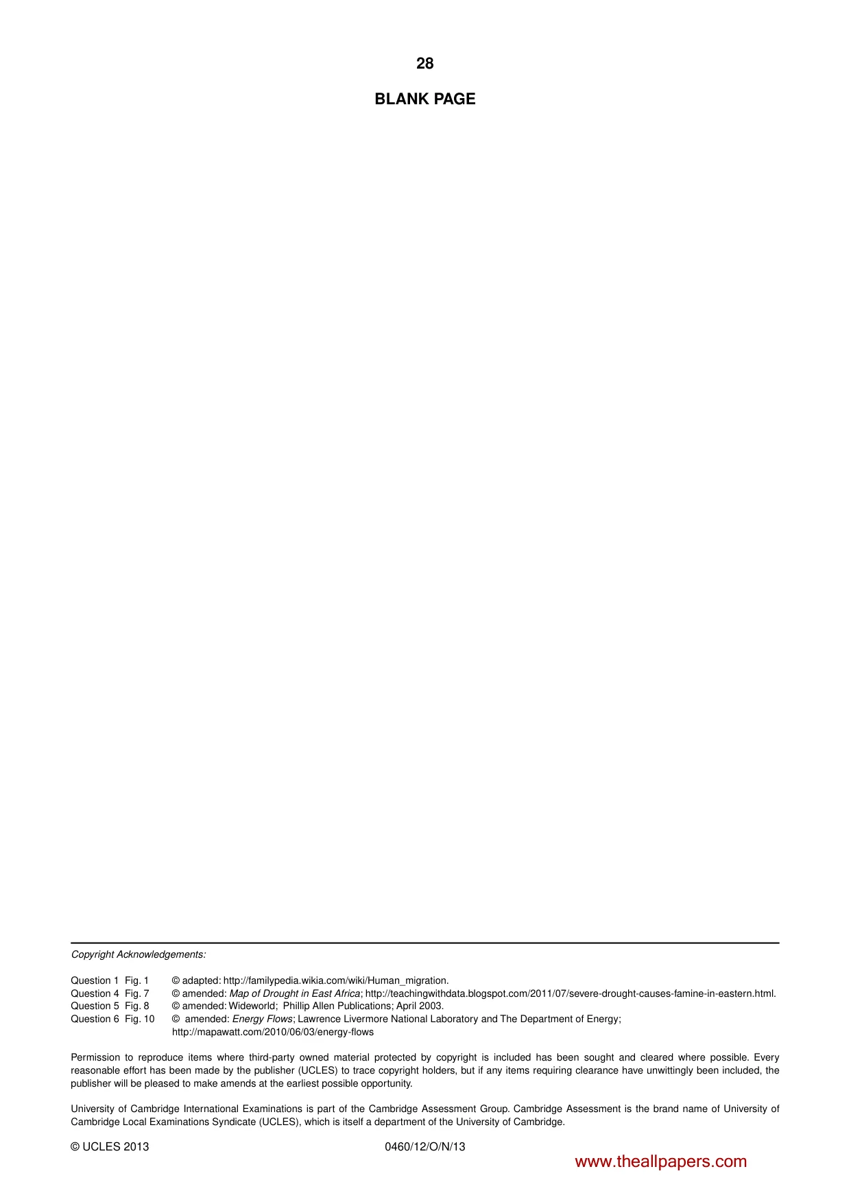 Cambridge IGCSE Geography 0460 2013 Oct/Nov Paper 1 · Variant 2 question paper, page 28 of 28