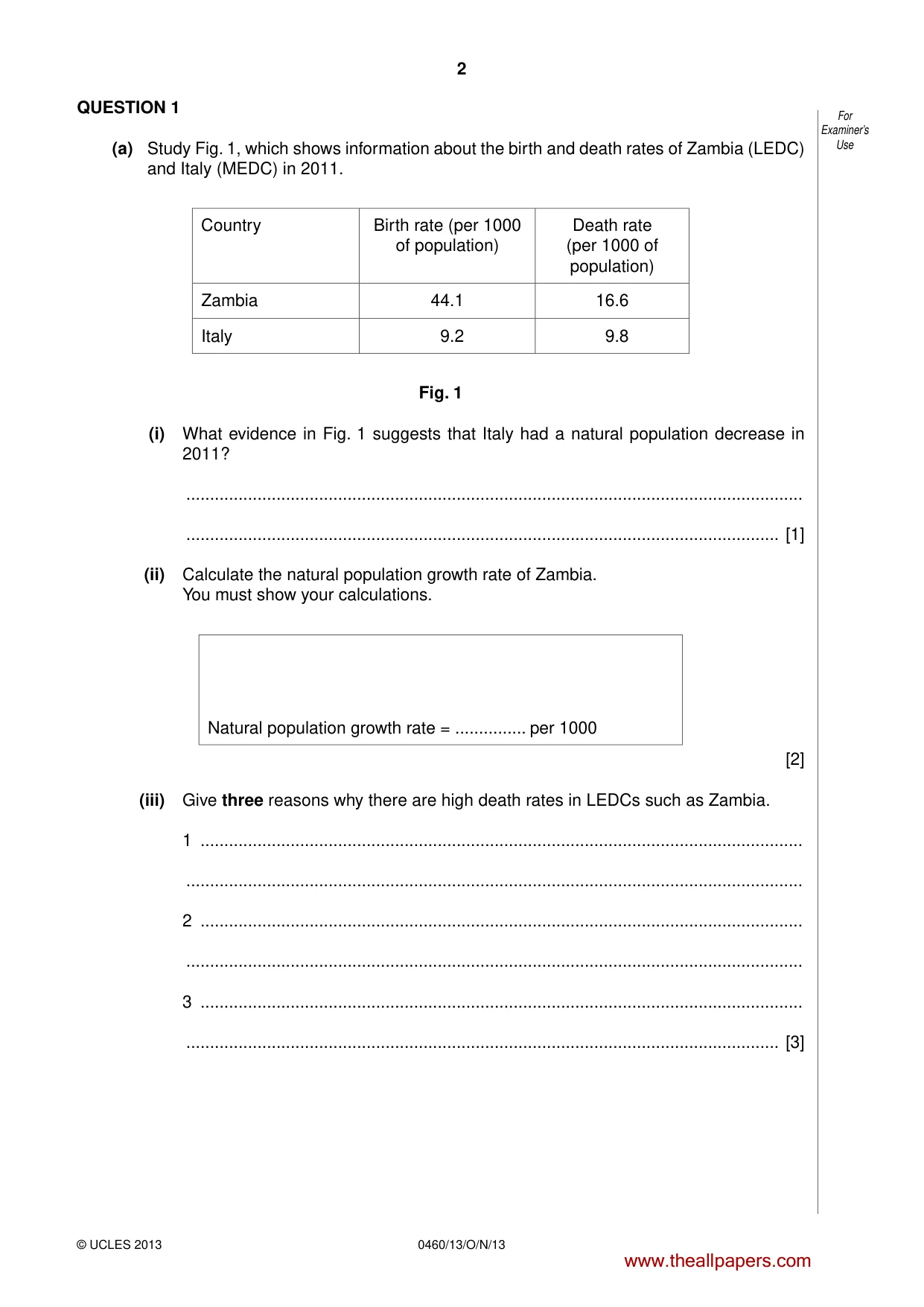 Cambridge IGCSE Geography 0460 2013 Oct/Nov Paper 1 · Variant 3 question paper, page 2 of 28