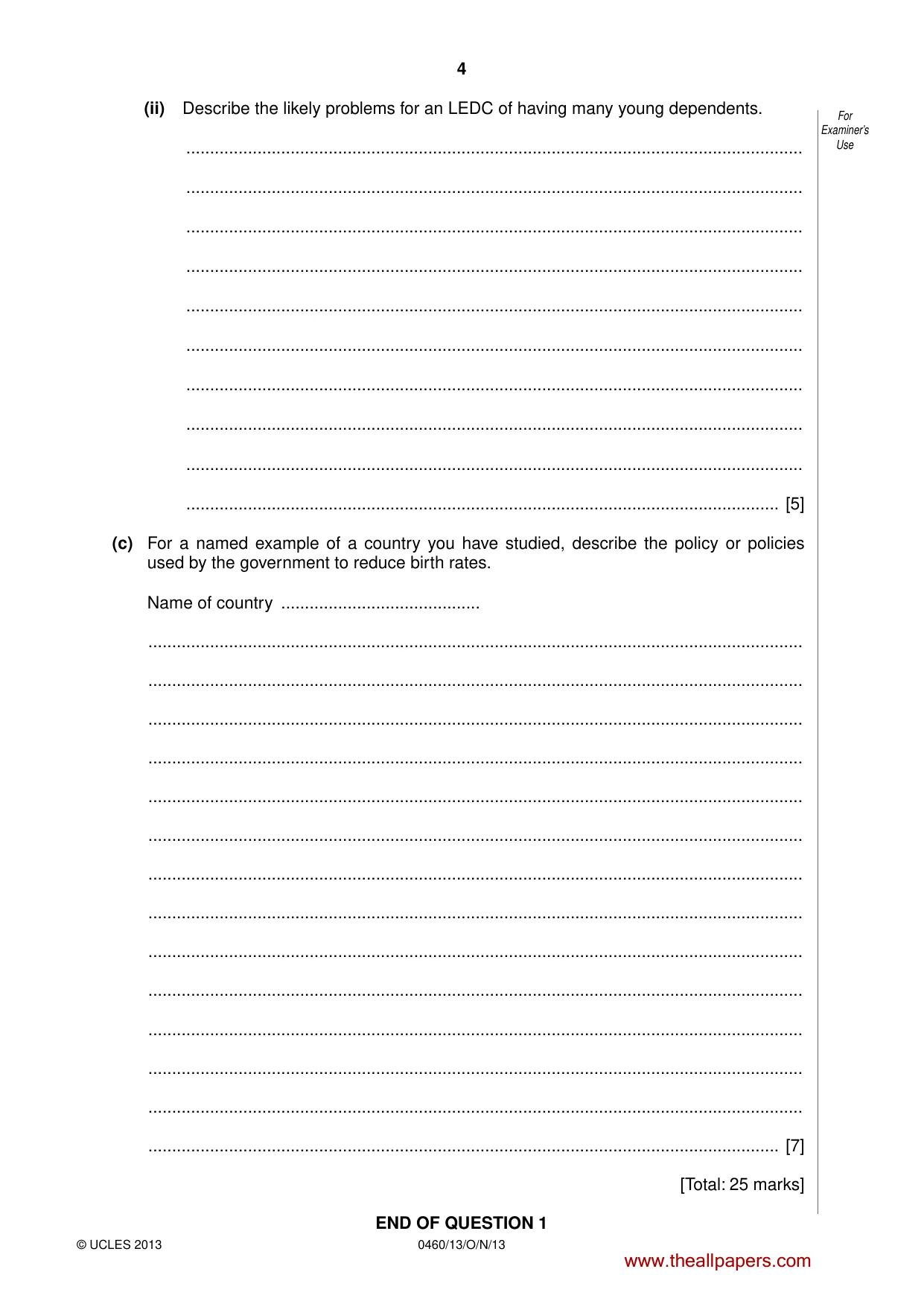 Cambridge IGCSE Geography 0460 2013 Oct/Nov Paper 1 · Variant 3 question paper, page 4 of 28