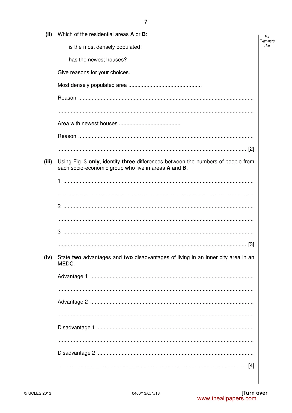 Cambridge IGCSE Geography 0460 2013 Oct/Nov Paper 1 · Variant 3 question paper, page 7 of 28